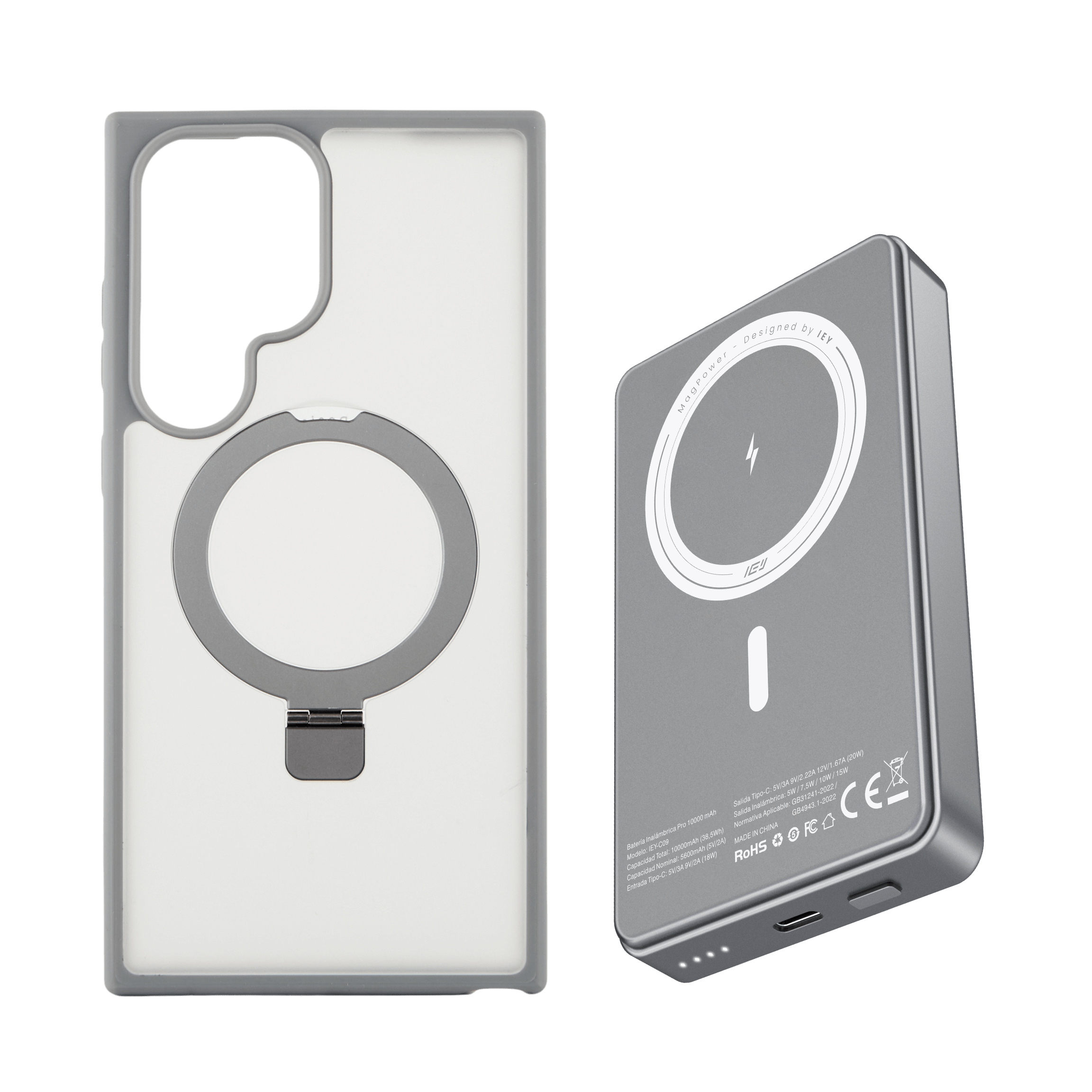 Combo IEY de funda MagSafe iPhone y batería inalámbrica pro de 10000mAh con tecnología MagSafe #color_gris azulado