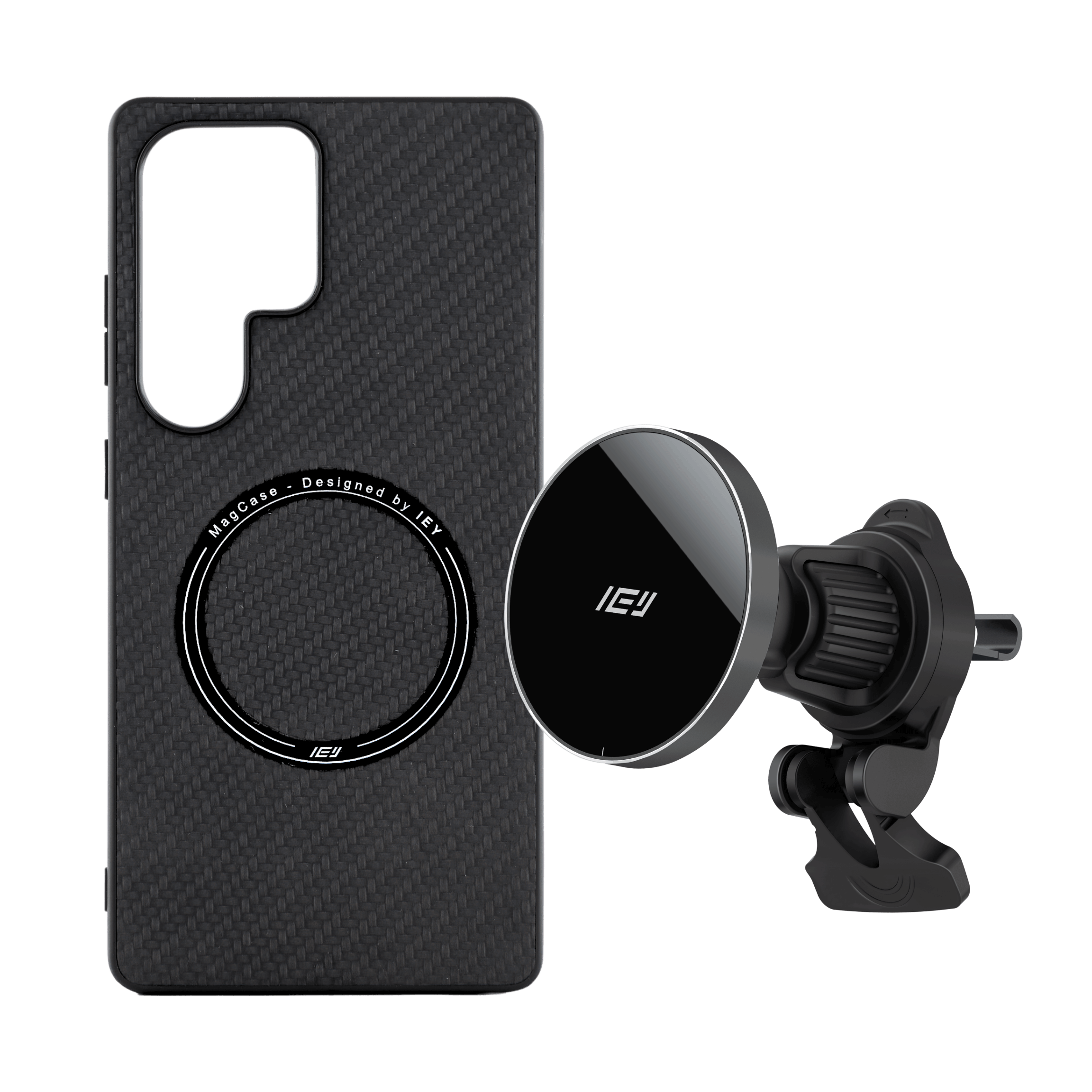 Combo MagSafe IEY para Samsung: Funda Samsung + Cargador de Auto con fijación magnética #color_negro