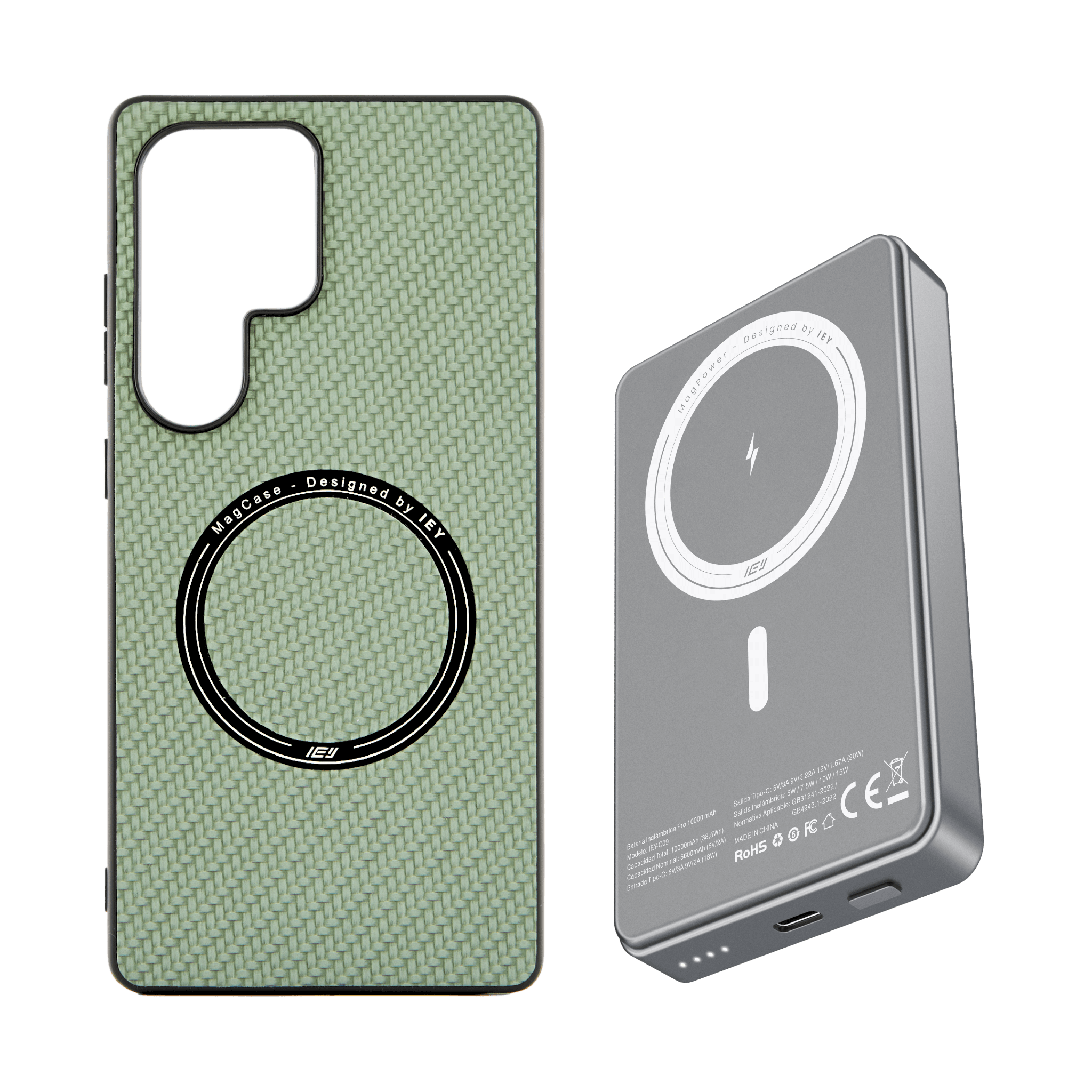 Combo IEY de funda MagSafe iPhone y batería inalámbrica pro de 10000mAh con tecnología MagSafe #color_gris azulado