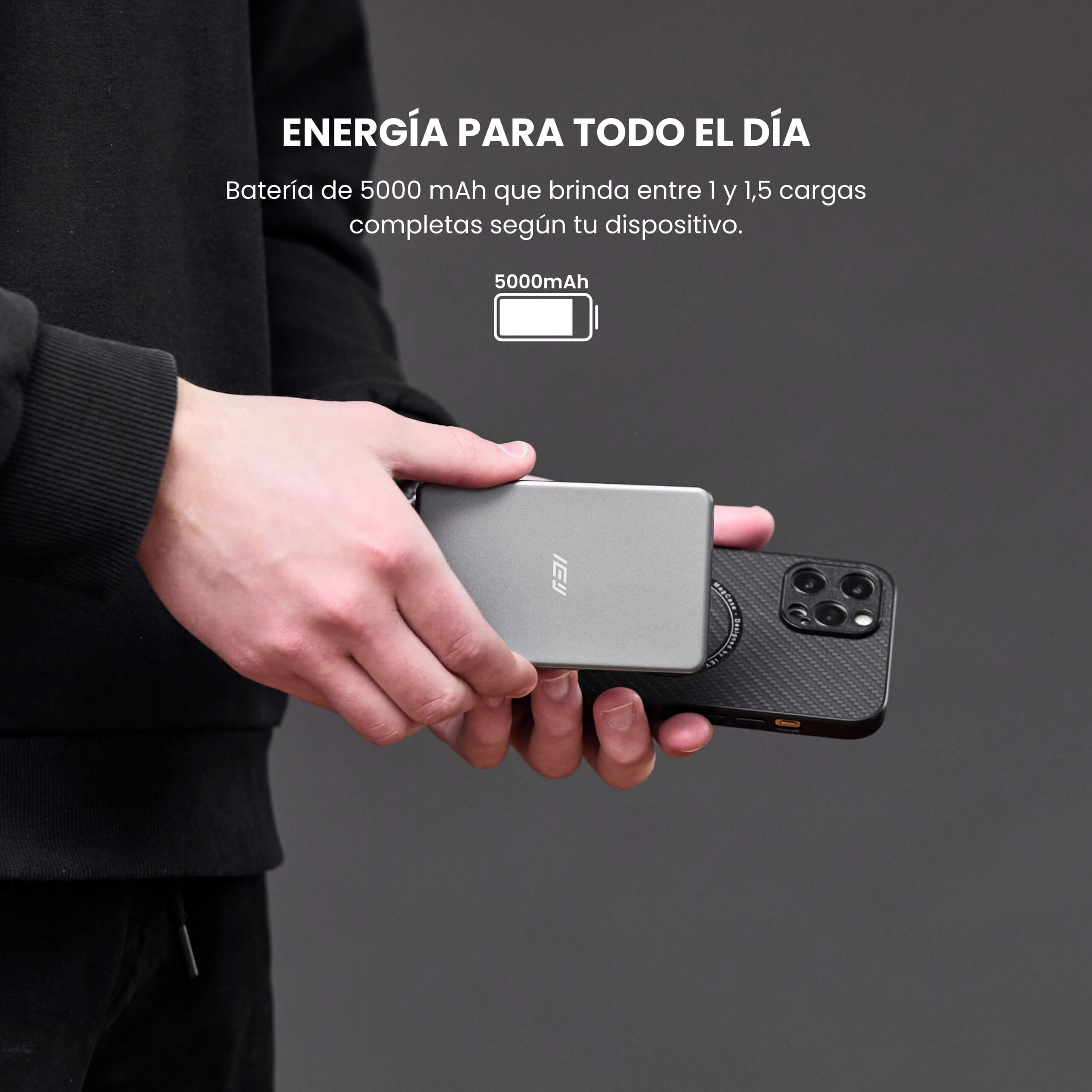Power Bank inalámbrico 5000mAh MagPower con carga rápida para iPhone y Android Qi #color_gris azulado