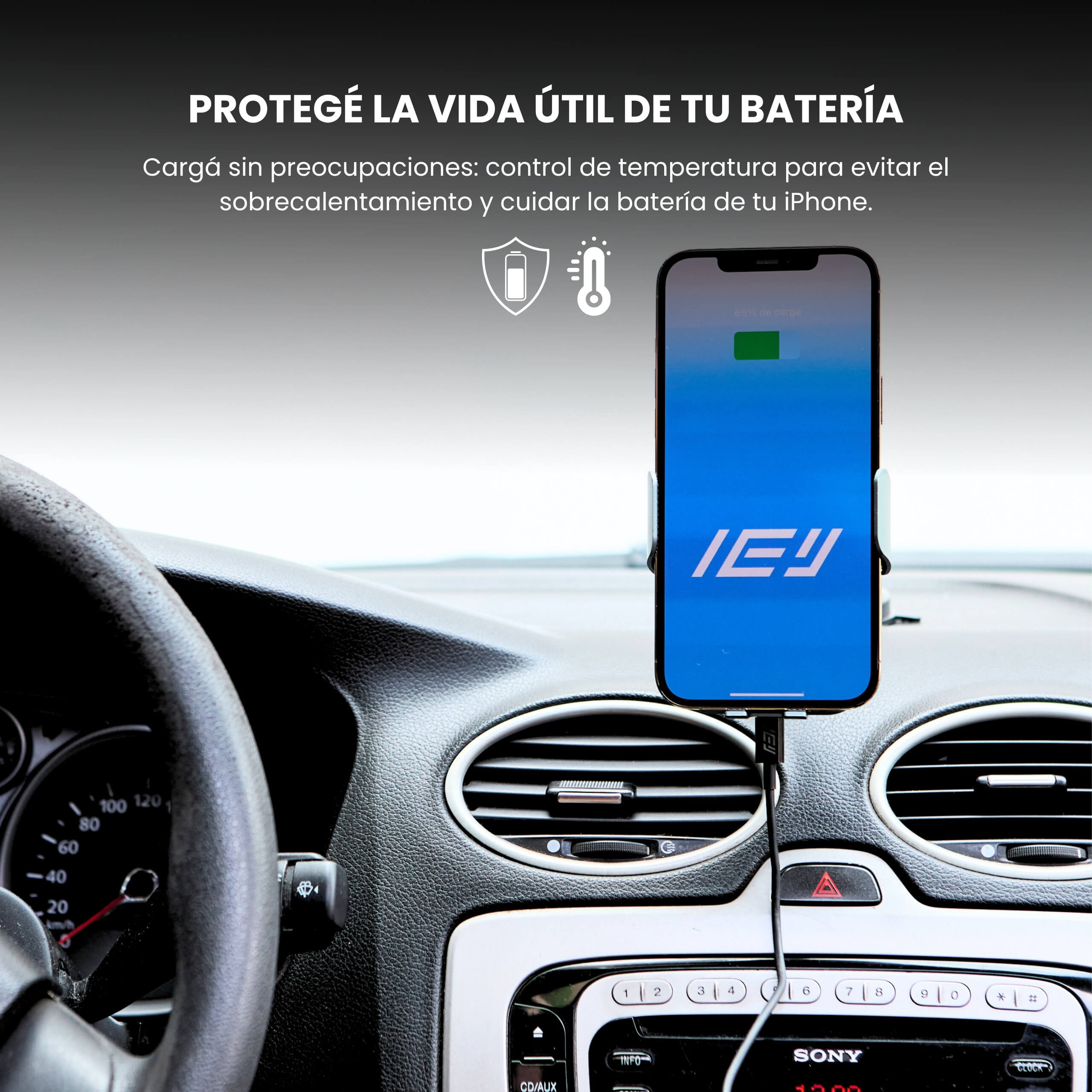 Carga inalámbrica MagSafe para iPhone en el automóvil con soporte de brazo extensible.