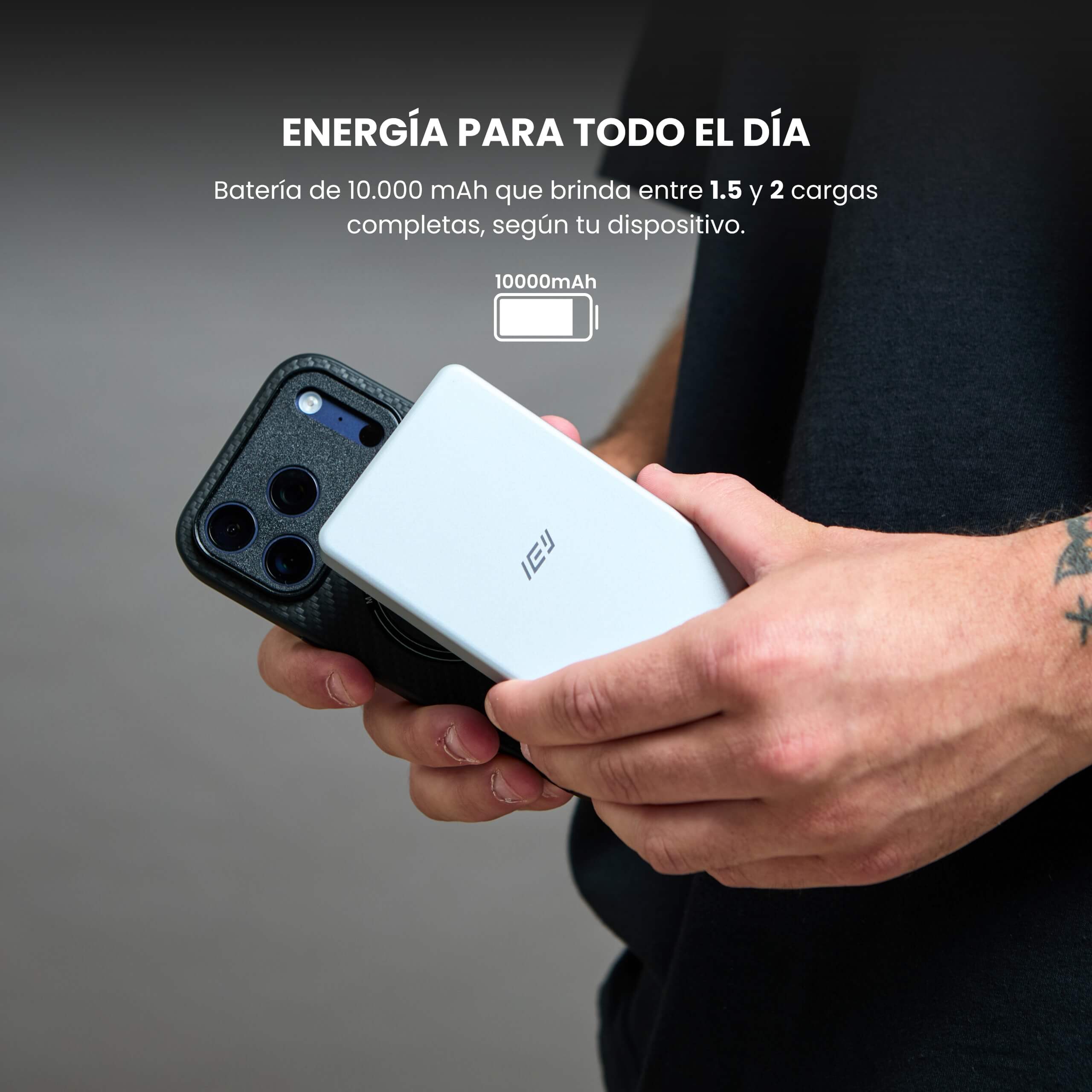 Power Bank inalámbrico 10000mAh MagPower con carga rápida para iPhone y Android Qi #color_gris azulado