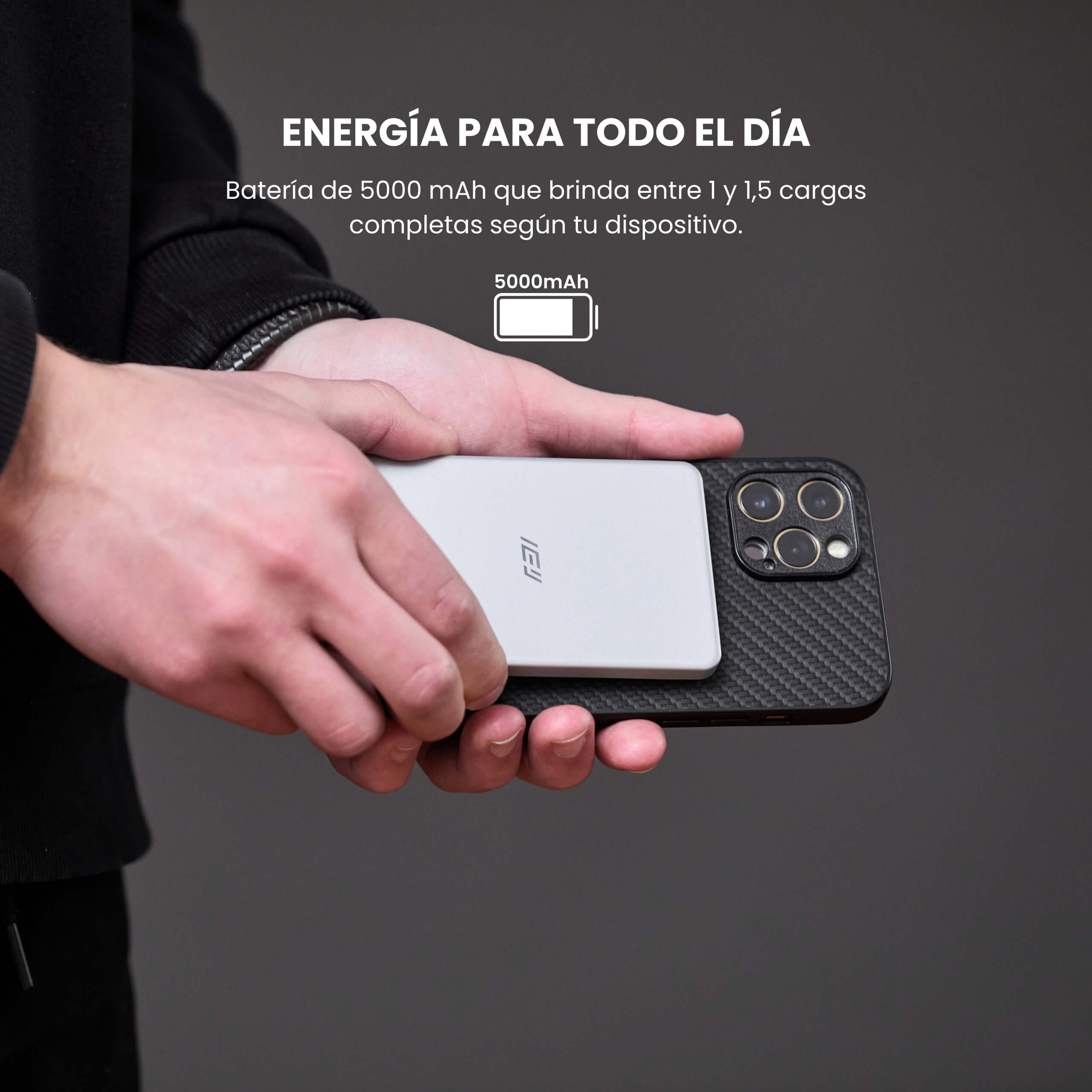Batería externa MagPower 5000mAh con sujeción magnética segura para iPhone #color_gris plateado