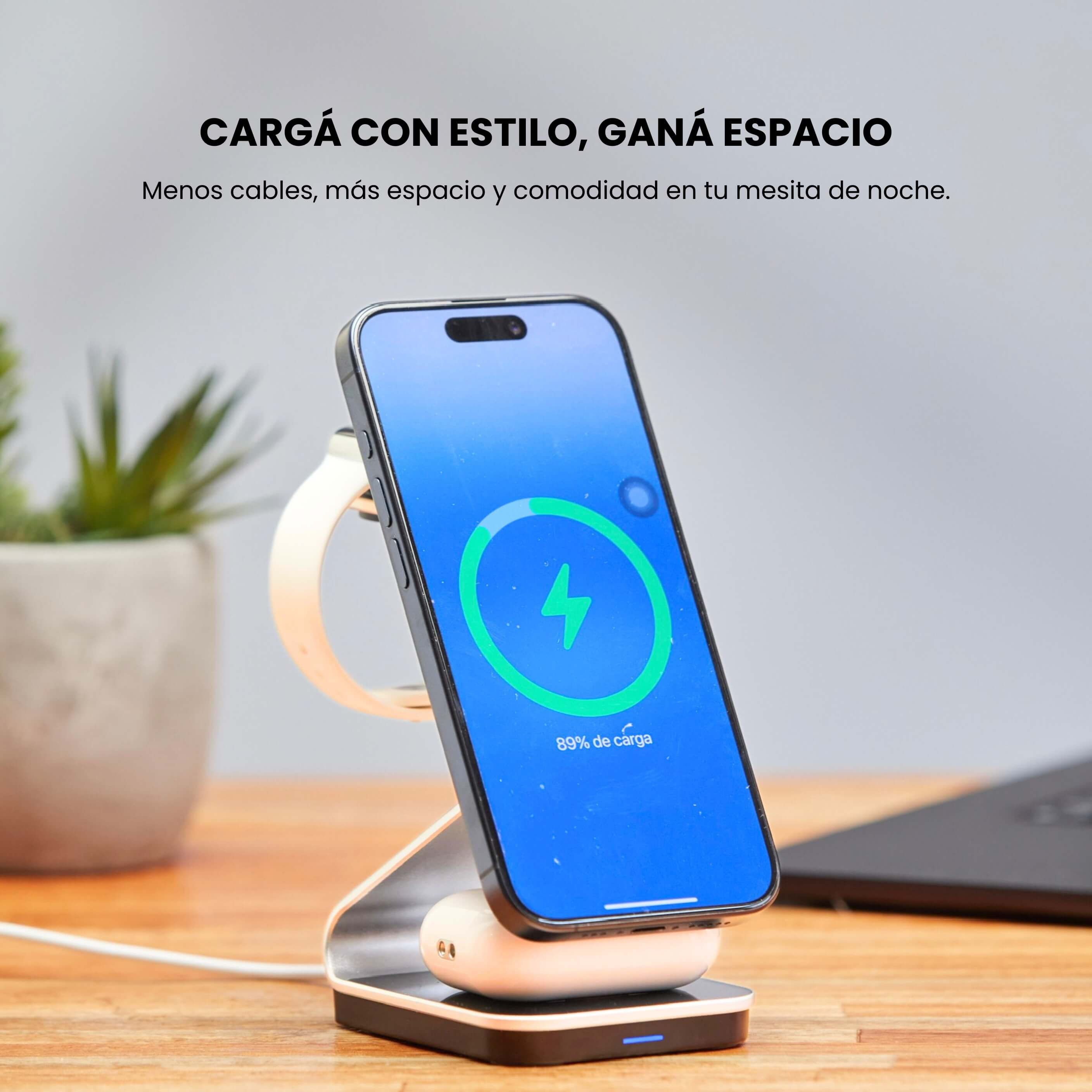 Carga inalámbrica simple y elegante con diseño MagSafe en acabado metálico