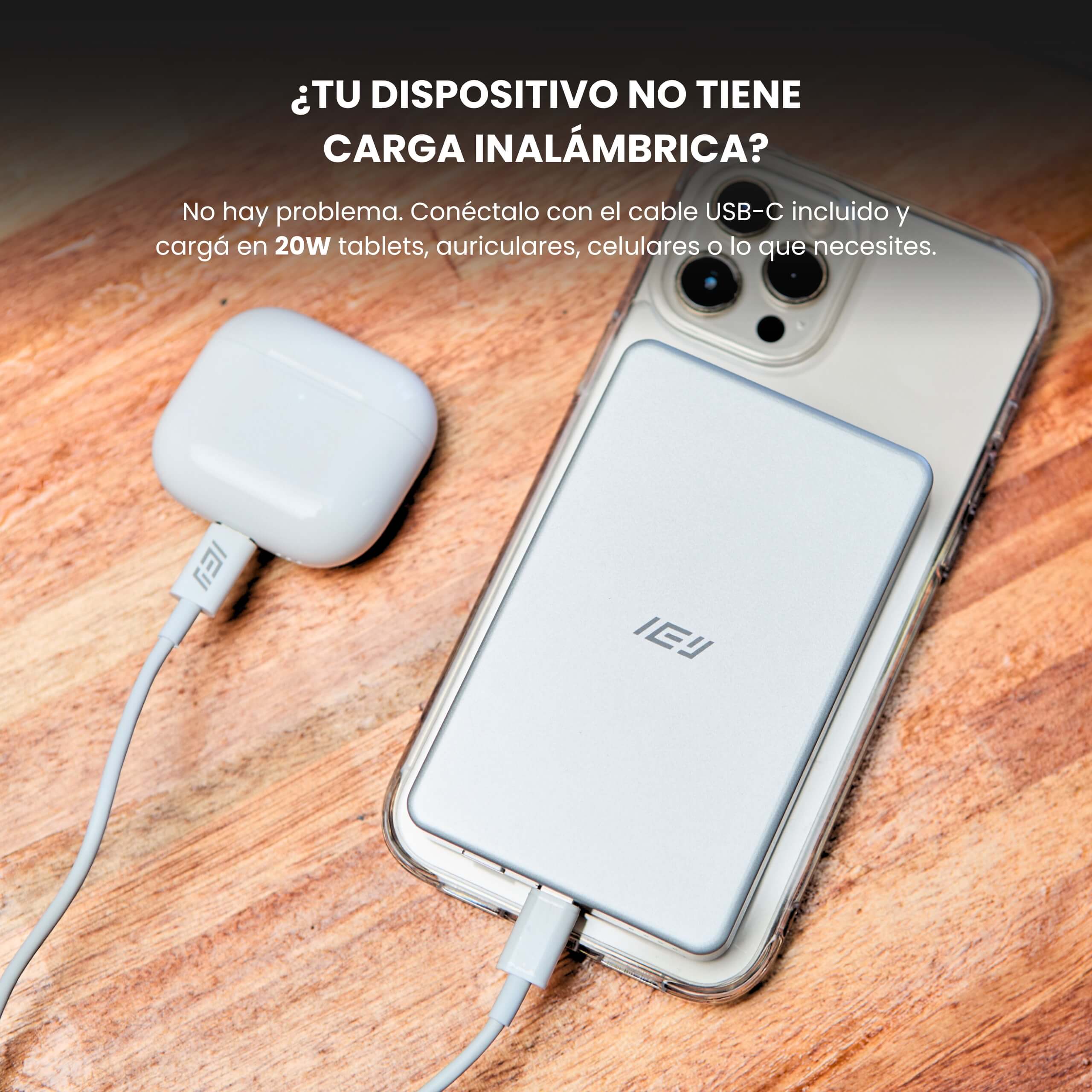 Cargador portátil 10000mAh MagPower con salida USB-C 20W para dispositivos sin carga inalámbrica