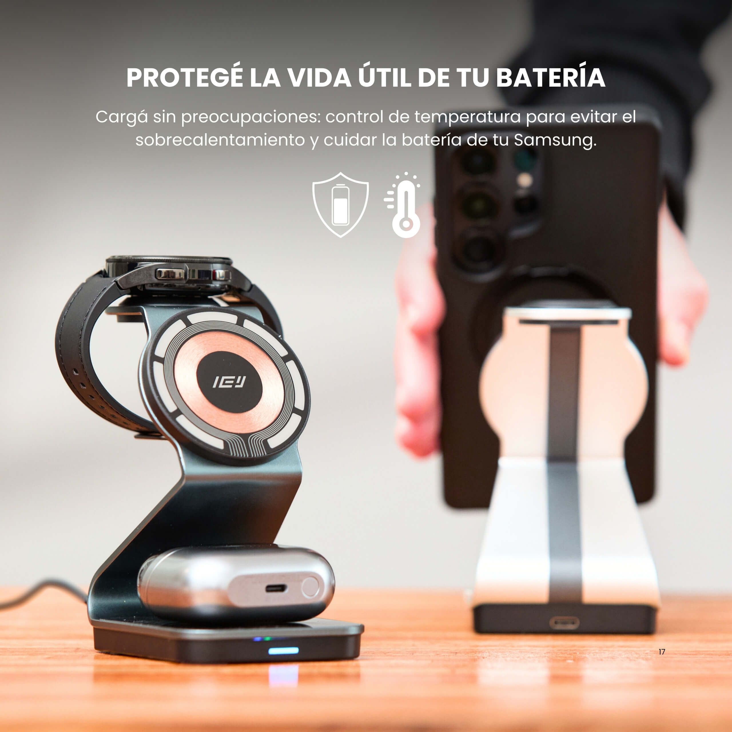 Protege la vida util de tu teléfono Samsung con la estación de carga 3 en 1 exclusiva para Samsung de IEY