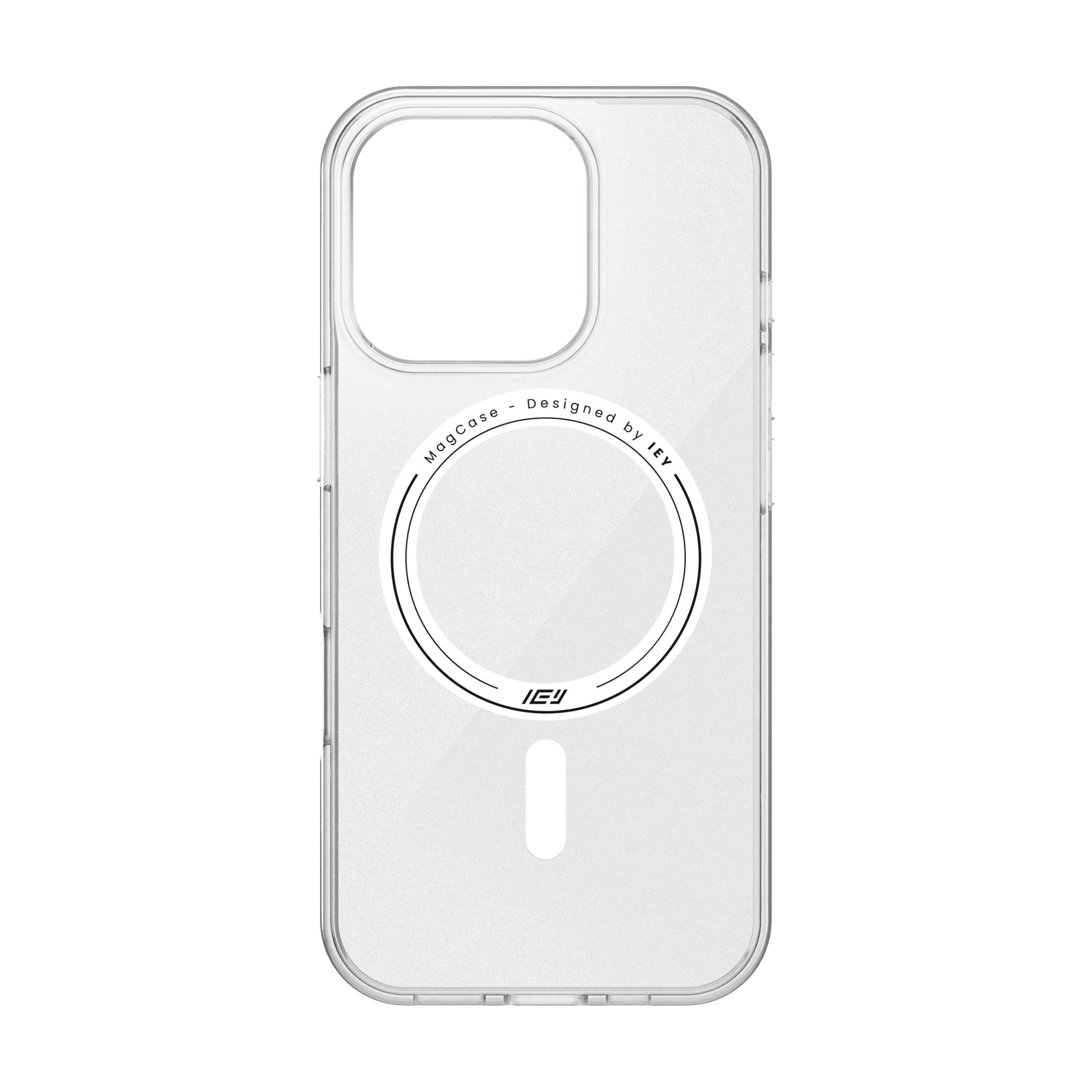 Funda transparente MagSafe para iPhone con diseño minimalista y aro imantado visible