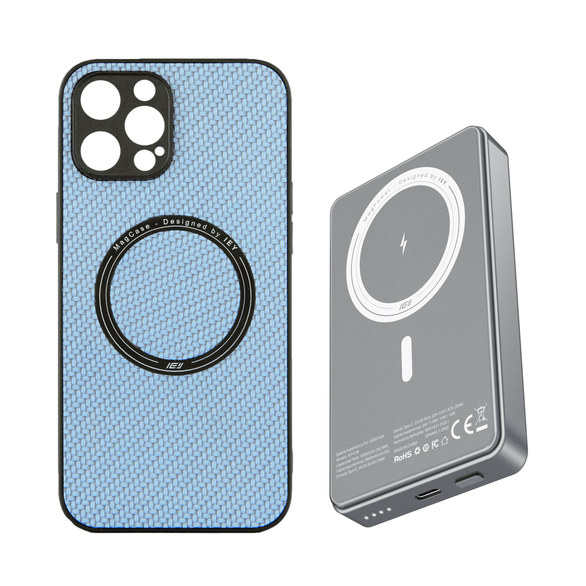 Combo IEY de funda MagSafe iPhone y batería inalámbrica pro de 10000mAh con tecnología MagSafe #color_gris azulado