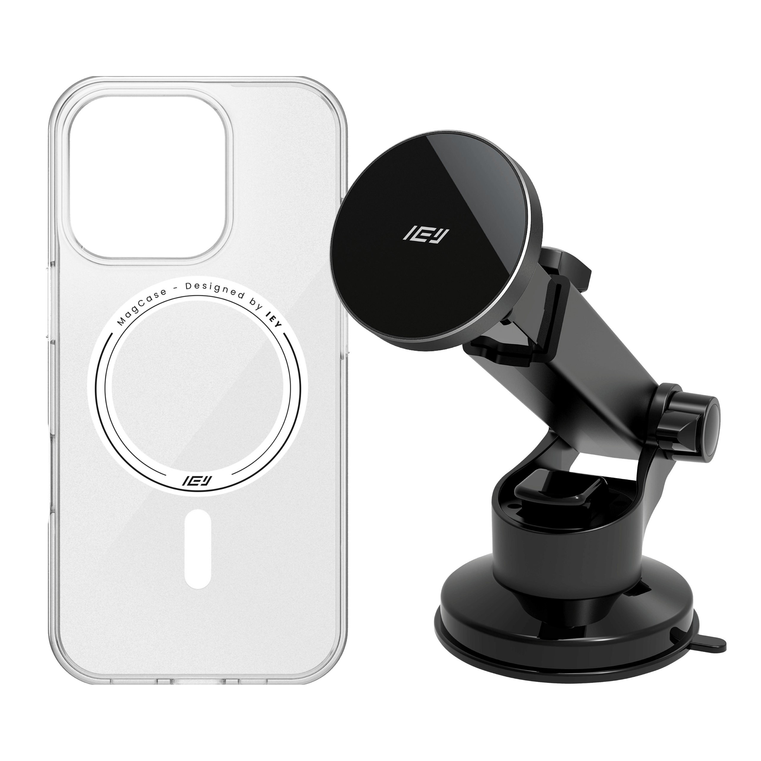 Cargador inalámbrico de auto MagCharger con soporte magnético compatible con MagSafe y iPhone en carga rápida con brazo extensible #color_negro