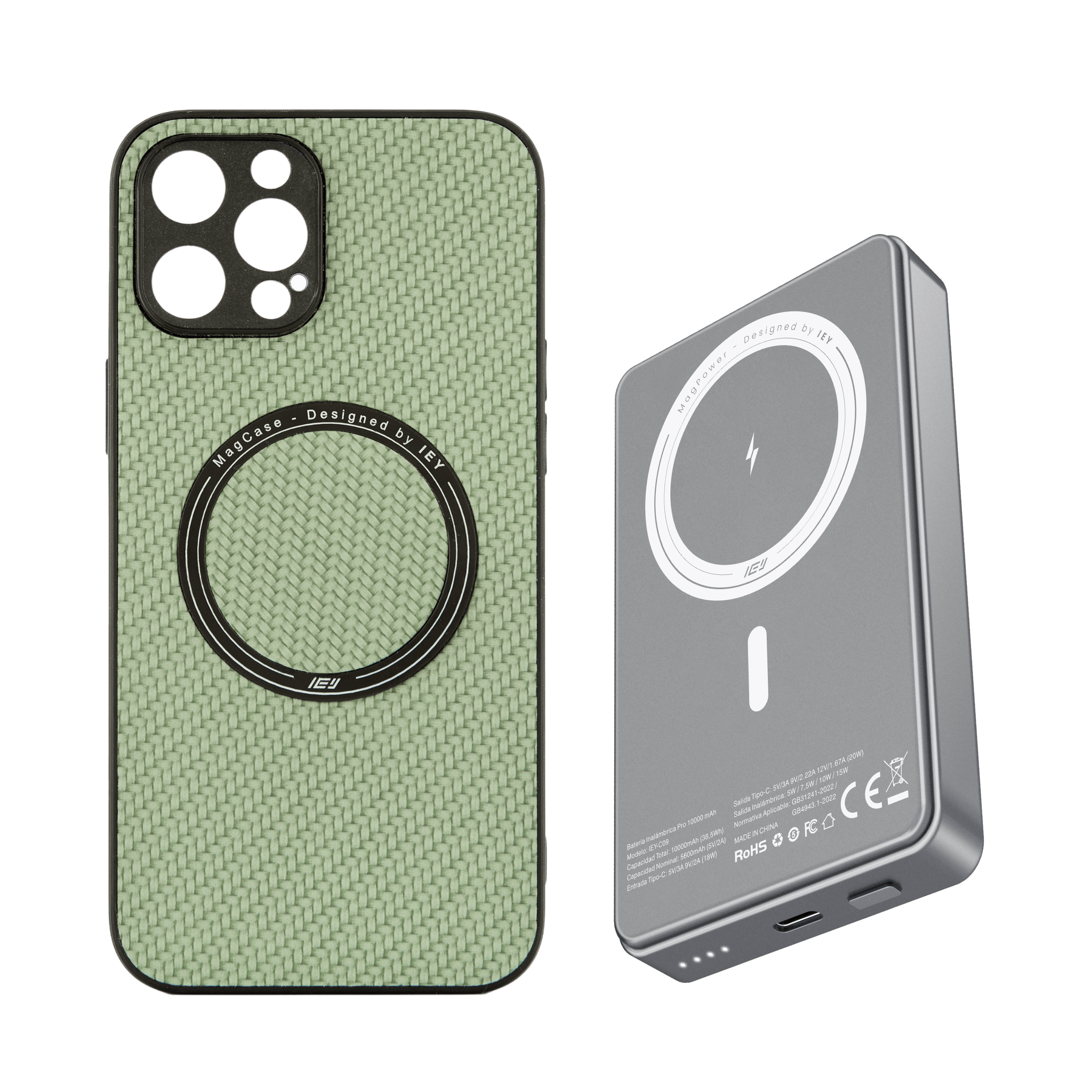 Combo IEY de funda MagSafe iPhone y batería inalámbrica pro de 10000mAh con tecnología MagSafe #color_gris azulado