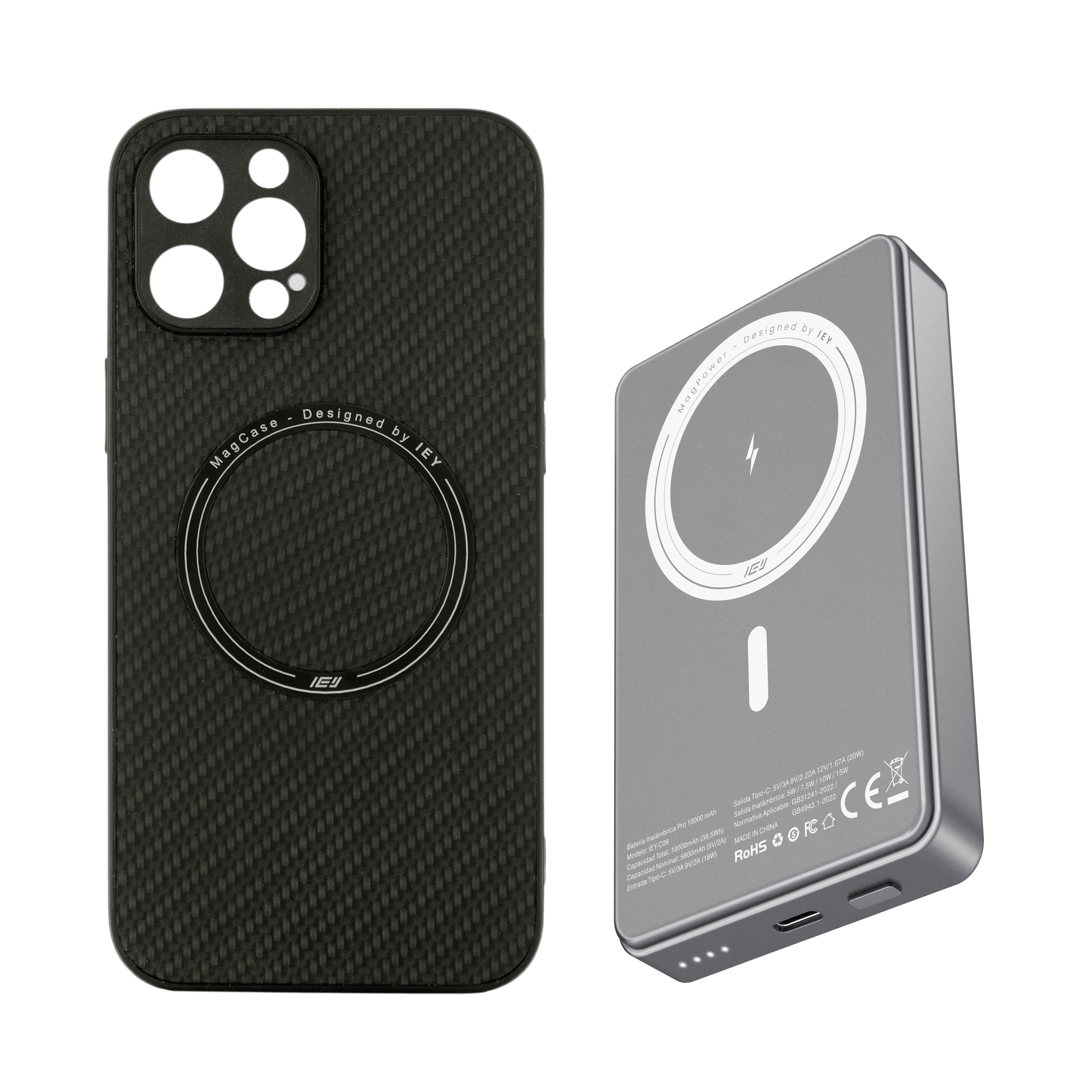 Combo IEY de funda MagSafe iPhone y batería inalámbrica pro de 10000mAh con tecnología MagSafe #color_gris azulado