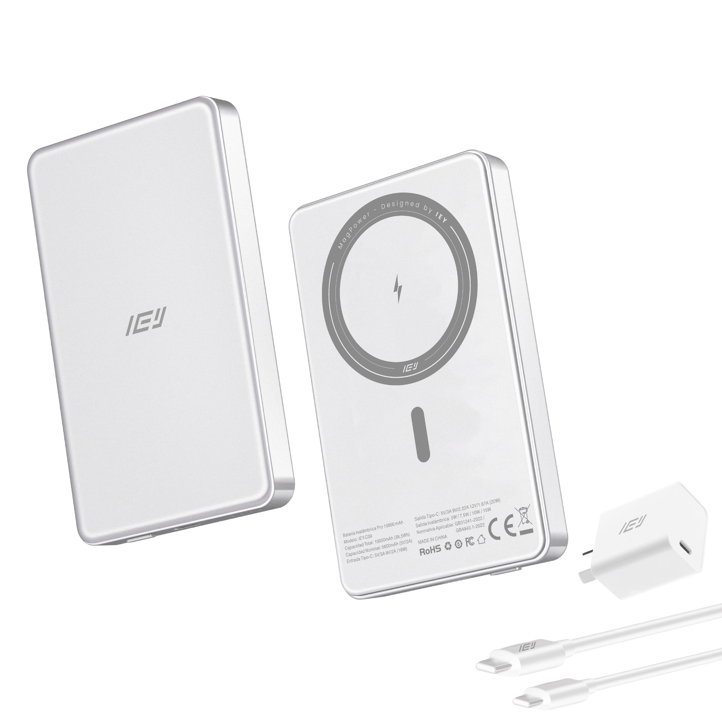 Batería Inalámbrica Ultrafina 10000mAh MagPower color blanco con tecnología MagSafe con Adaptador Incluido #color_gris plateado