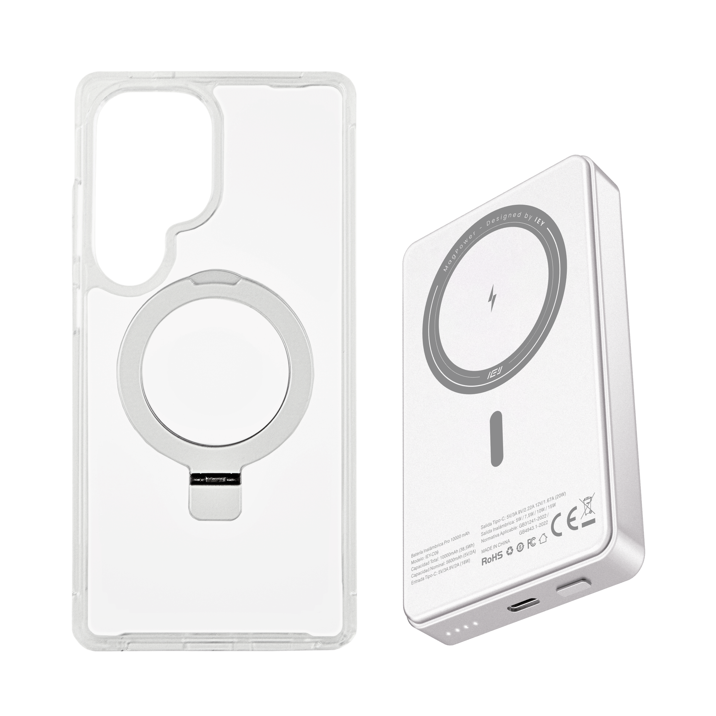 Combo IEY de funda MagSafe iPhone y batería inalámbrica pro de 10000mAh con tecnología MagSafe #color_gris plateado