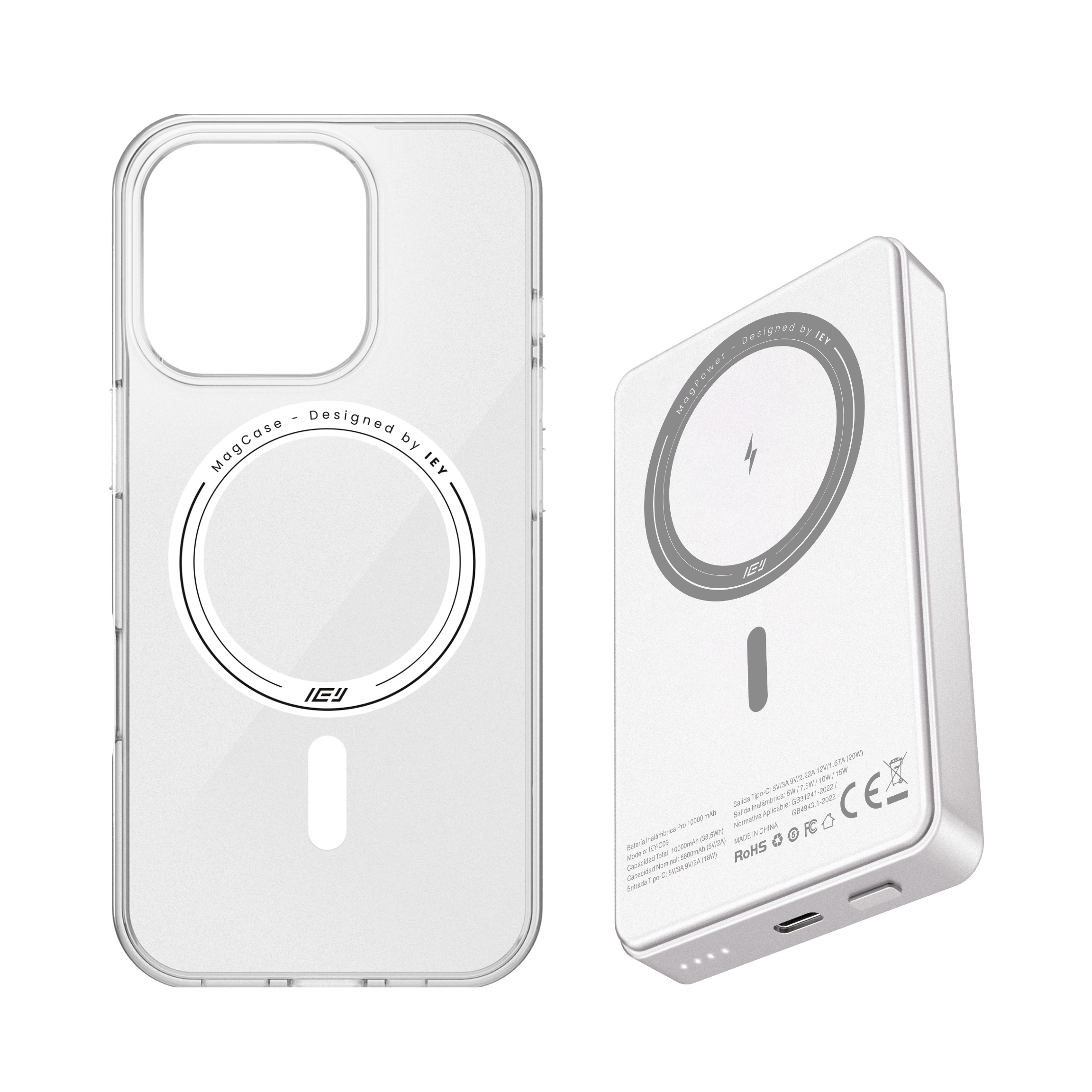 Combo IEY de funda MagSafe iPhone y batería inalámbrica pro de 10000mAh con tecnología MagSafe #color_gris plateado