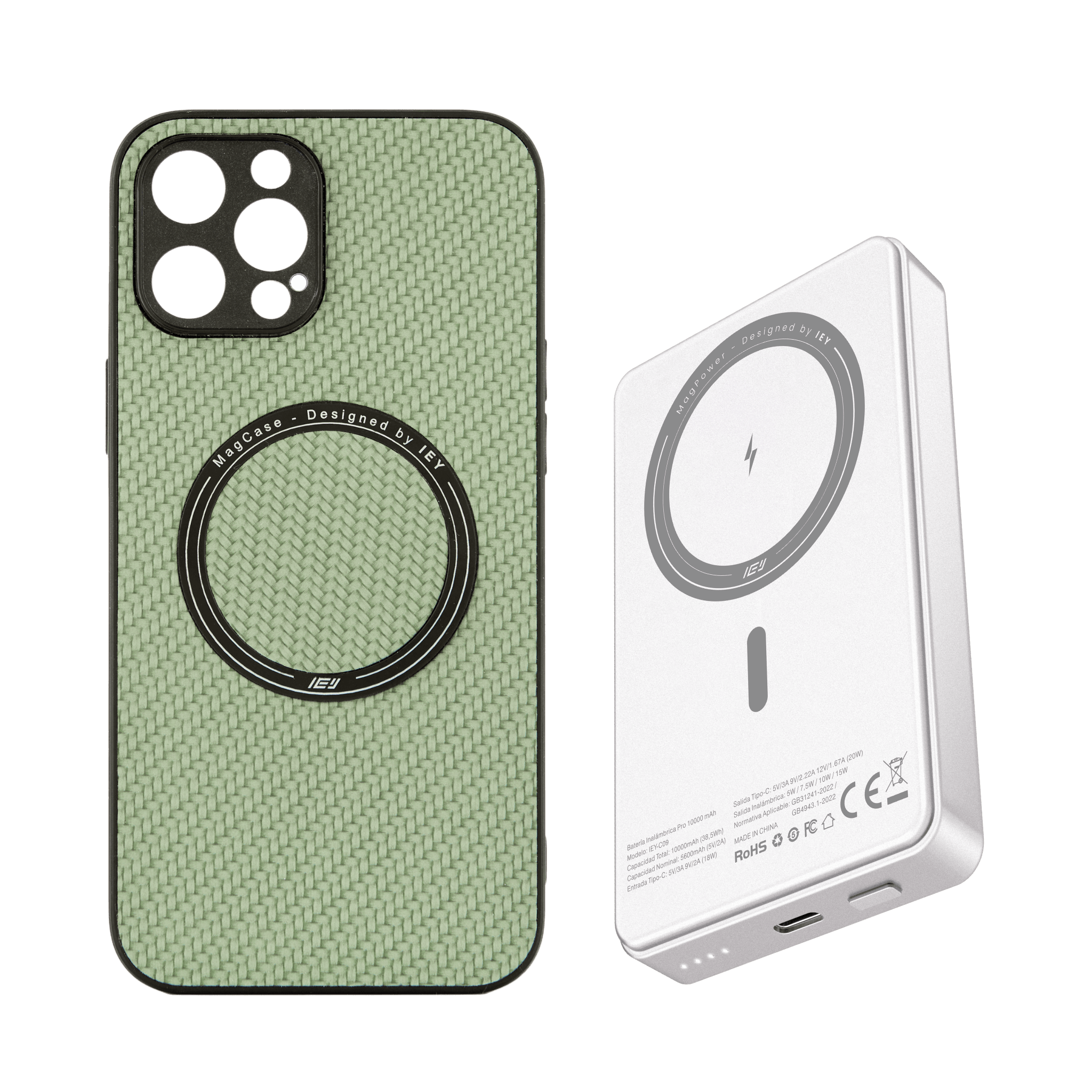 Combo IEY de funda MagSafe iPhone y batería inalámbrica pro de 10000mAh con tecnología MagSafe #color_gris plateado