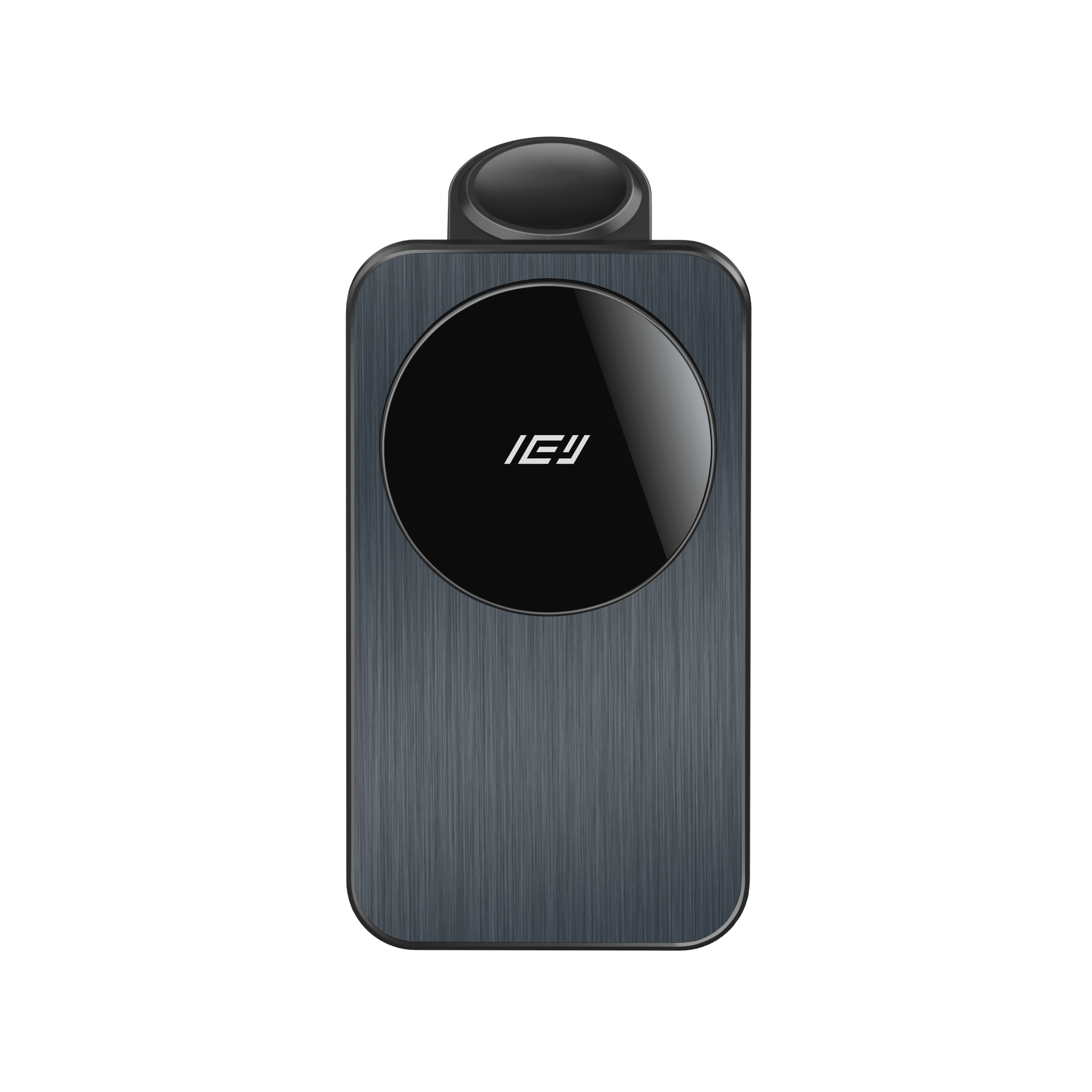 Vista frontal del cargador MagCharger 3 en 1 con diseño magnético y superficie antideslizante #color_negro