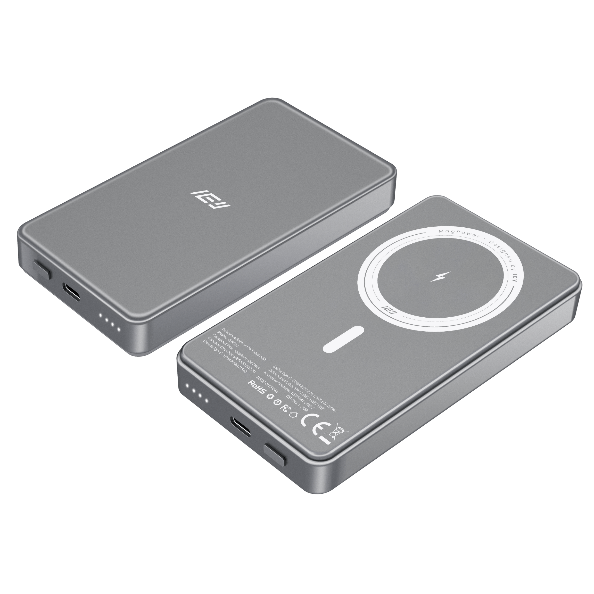 Power Bank MagPower 10000mAh gris con carga inalámbrica rápida y diseño ultrafino #color_gris azulado