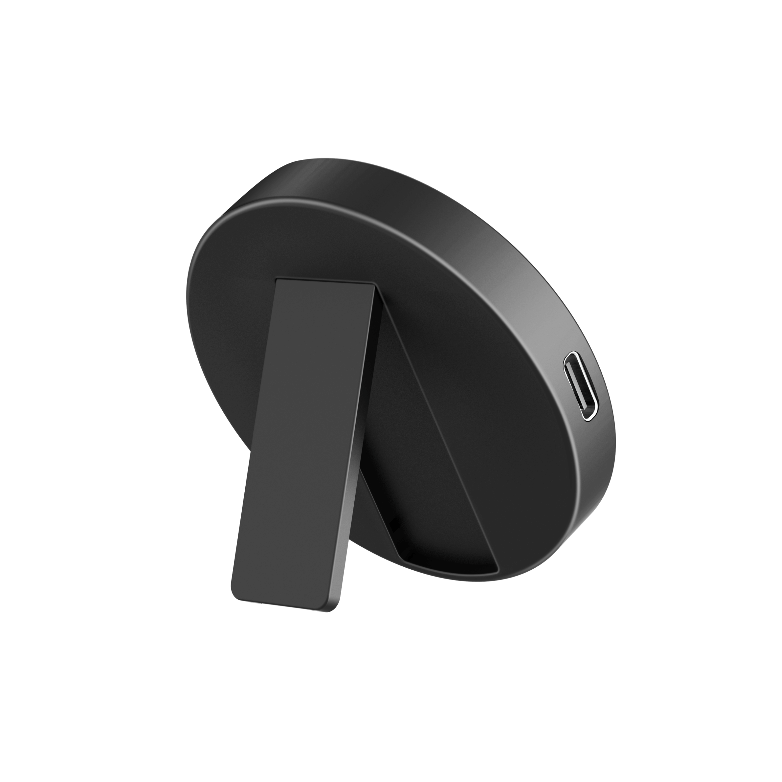 Vista trasera del MagCharger mostrando soporte plegable para ángulo ajustable durante la carga