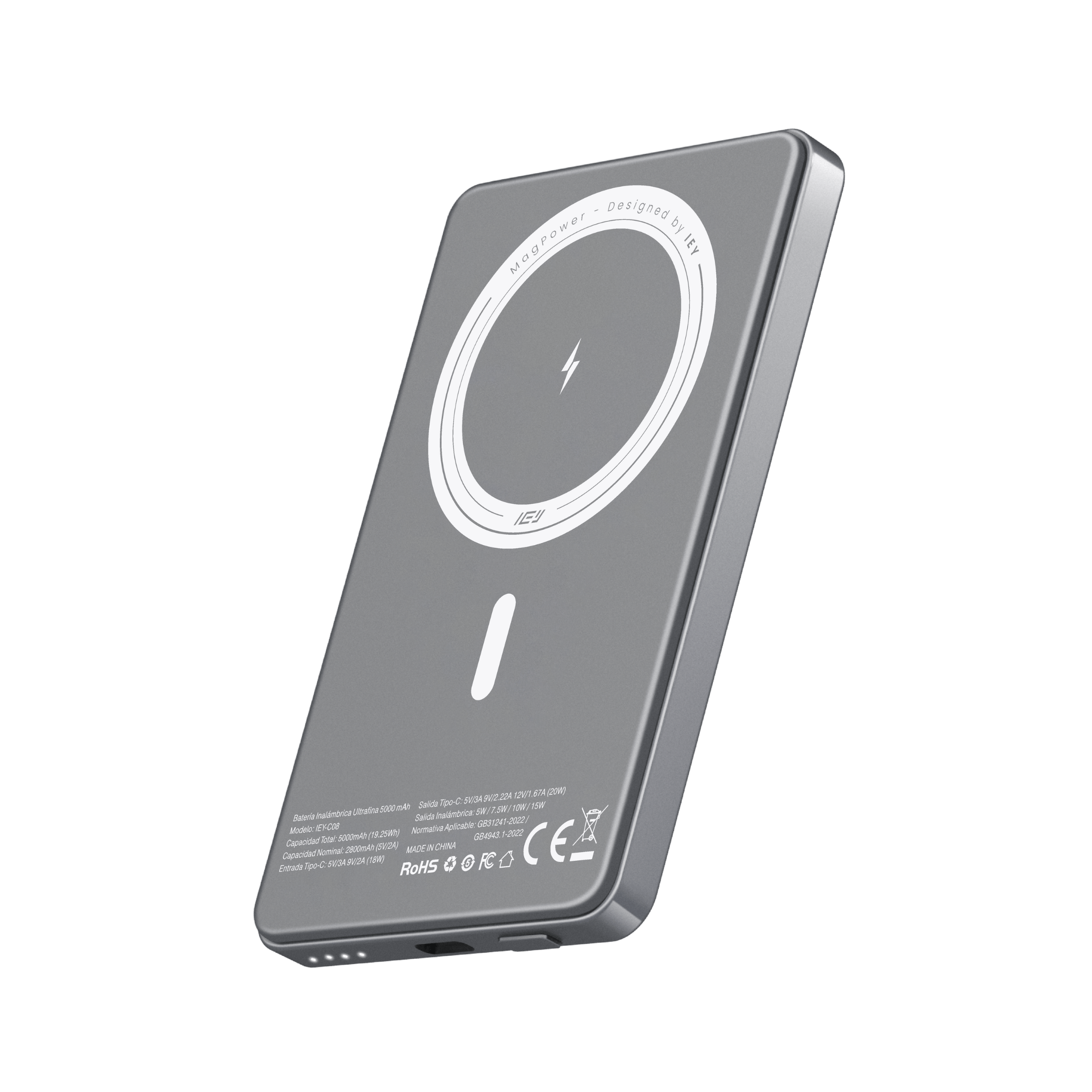 Cargador portátil inalámbrico 5000mAh MagSafe gris ultradelgado IEY #color_gris azulado