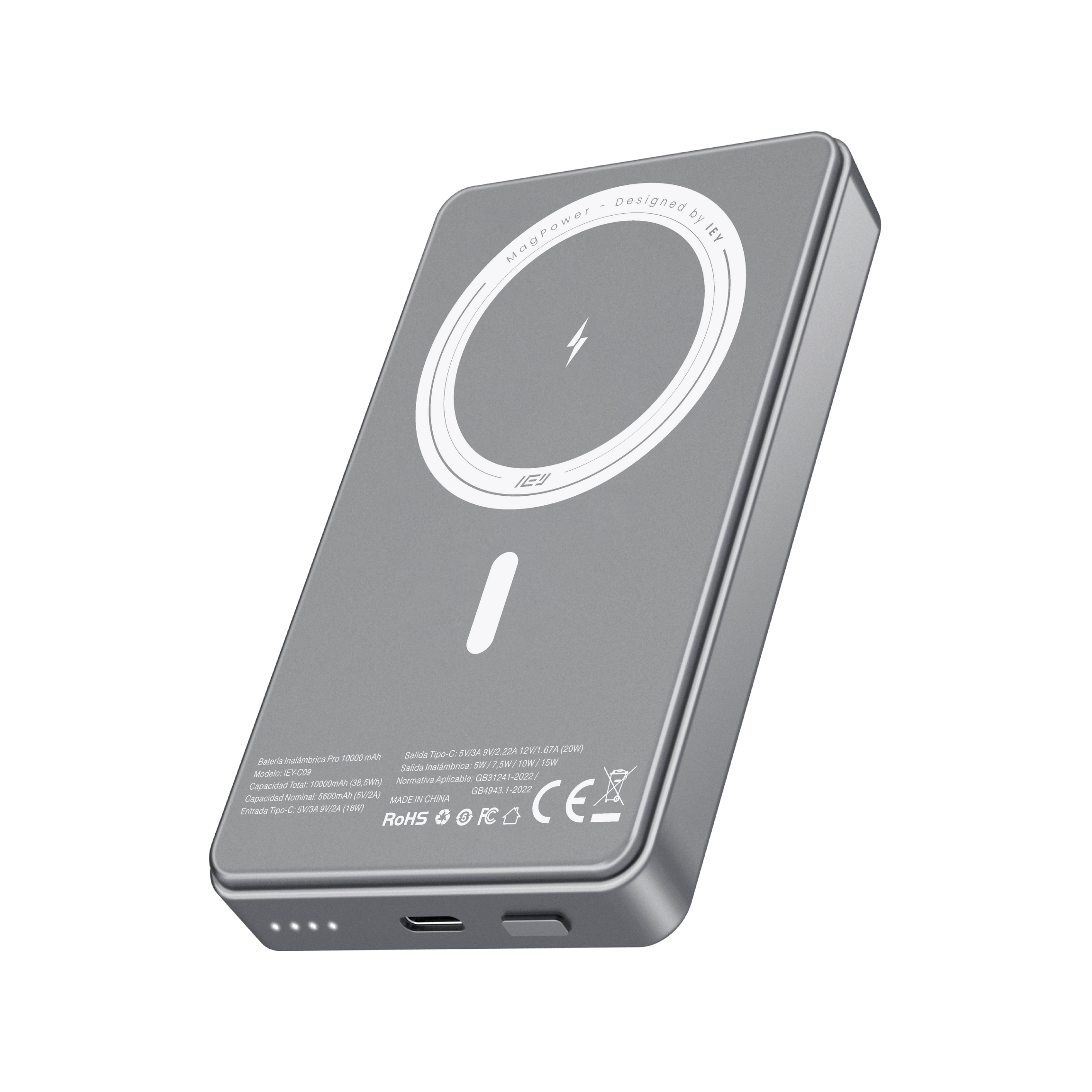 Cargador portátil inalámbrico 10000mAh MagSafe gris ultradelgado IEY #color_gris azulado