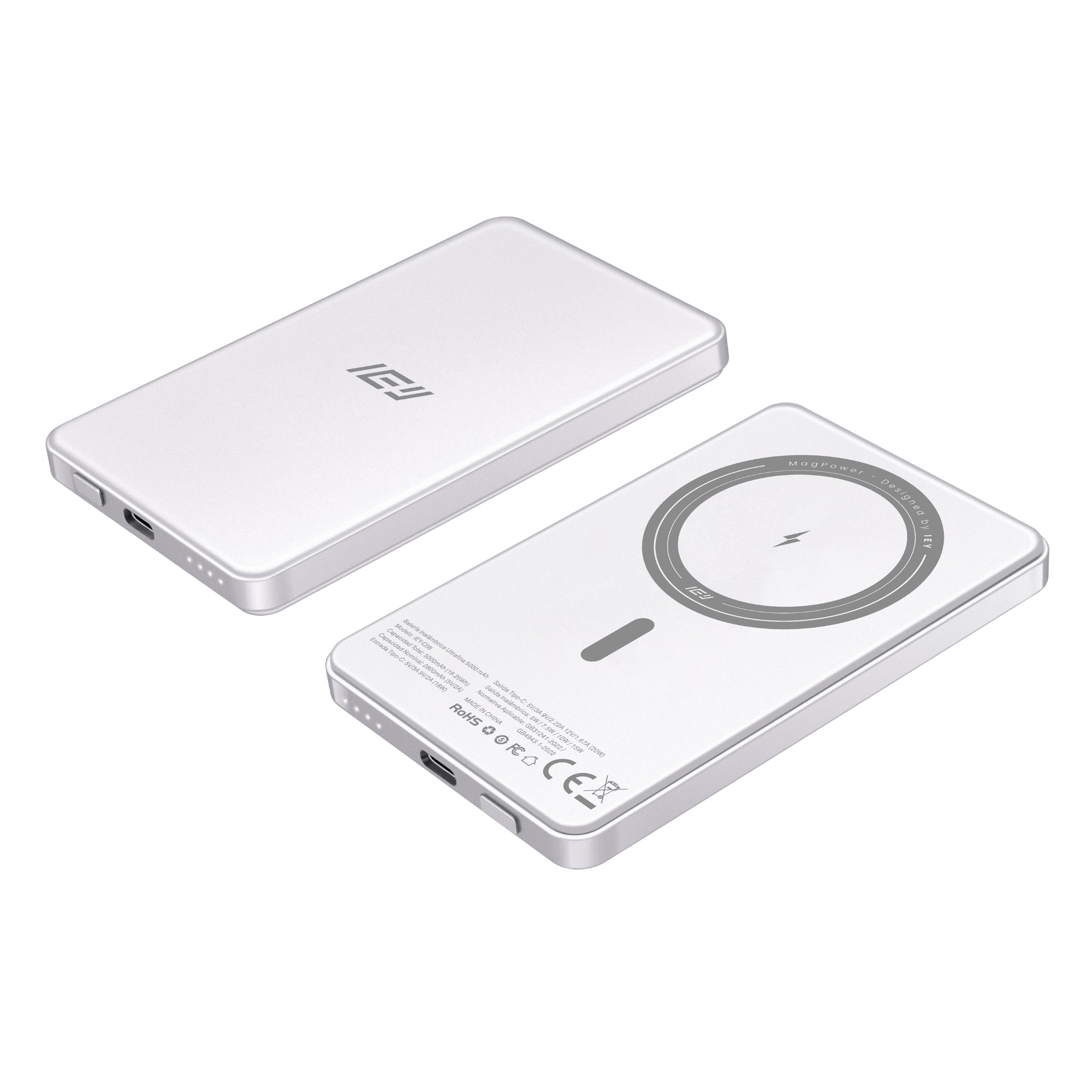 Batería inalámbrica 5000mAh MagPower en colores gris y blanco #color_gris plateado