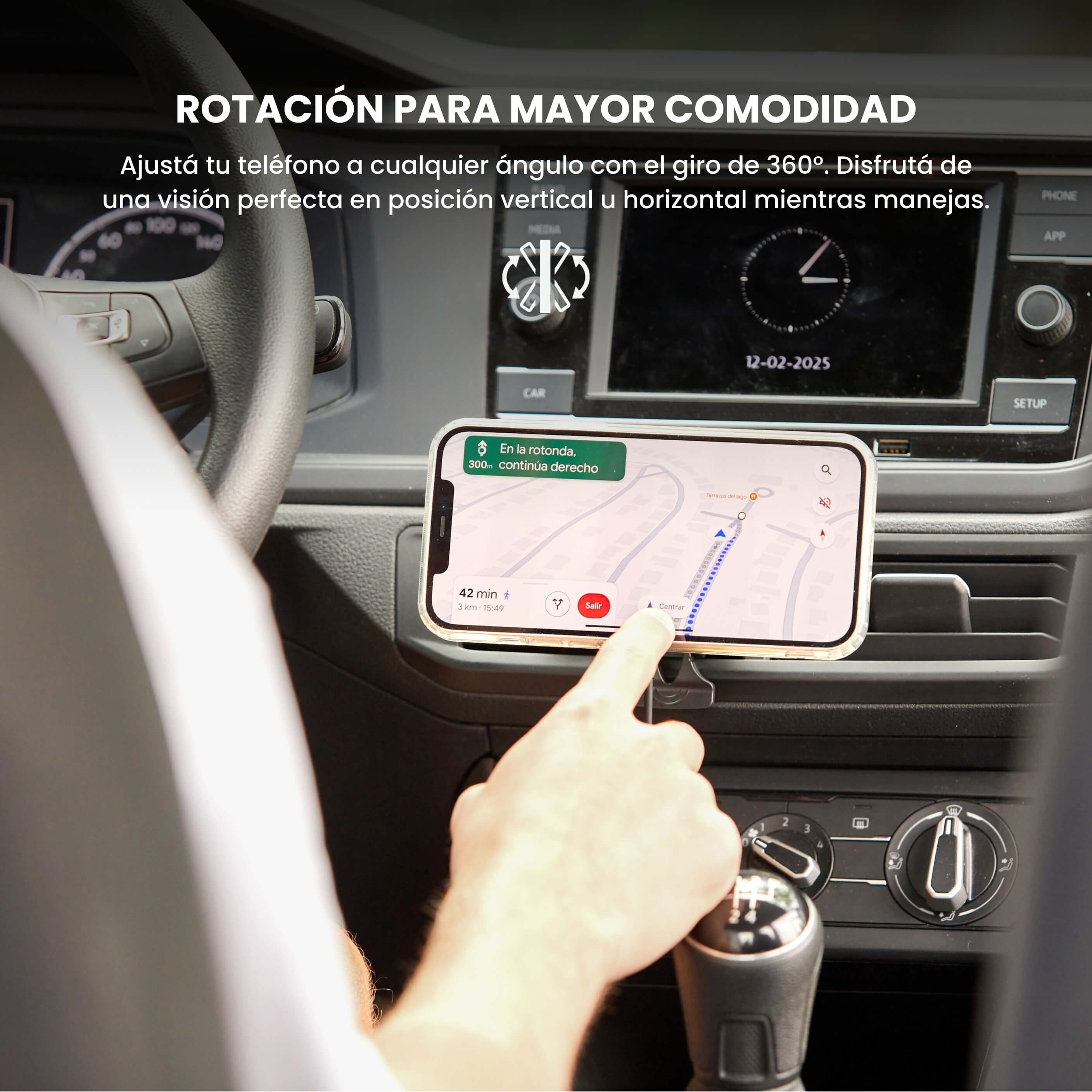 Instalación del MagCharger en salida de aire del auto con ajuste firme para mayor comodidad y visibilidad