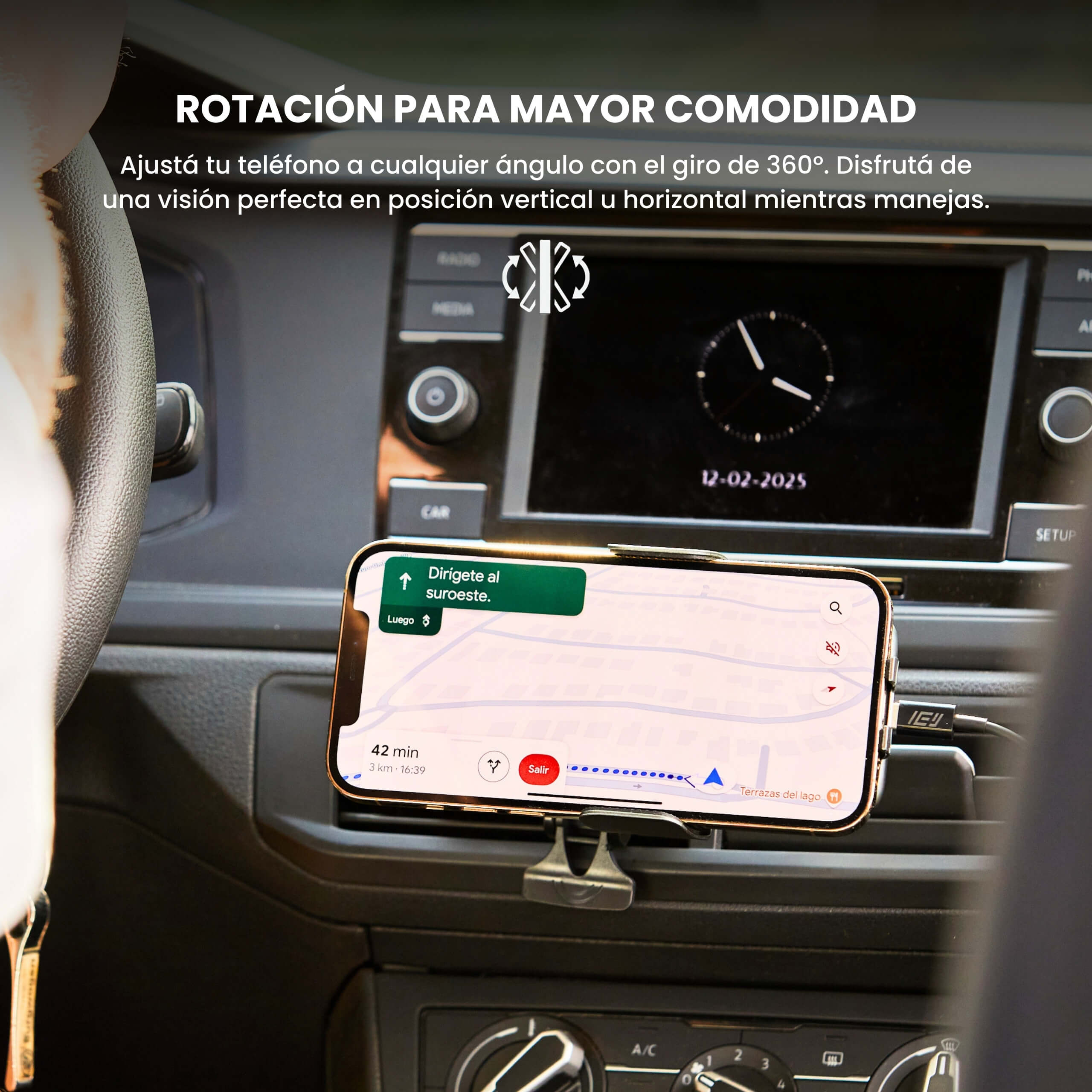 MagCharger inteligente ajustado como soporte manos libres, ideal para GPS, llamadas o música durante la conducción