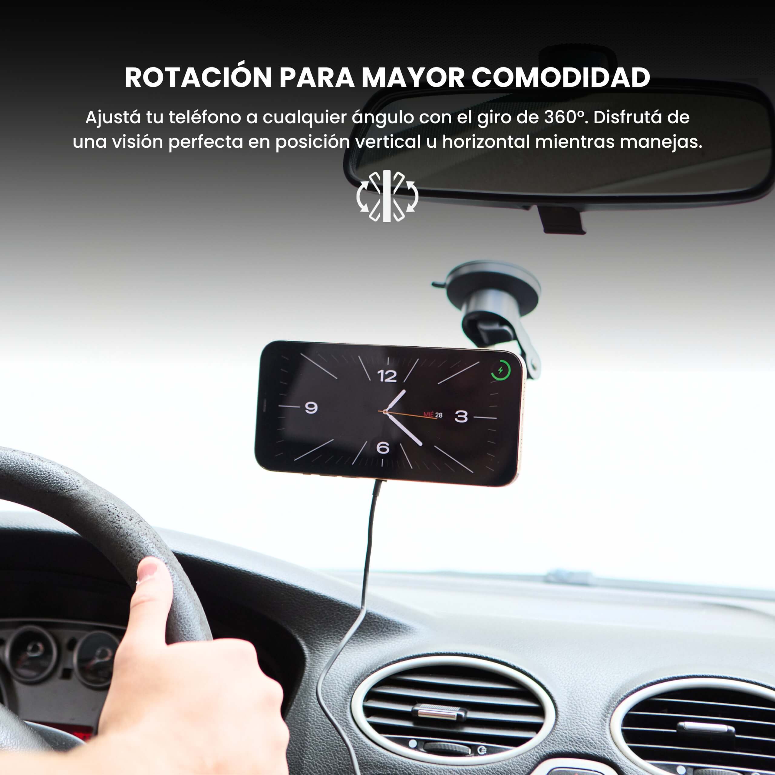 Cargador inalámbrico IEY para auto con pantalla activa en modo horizontal