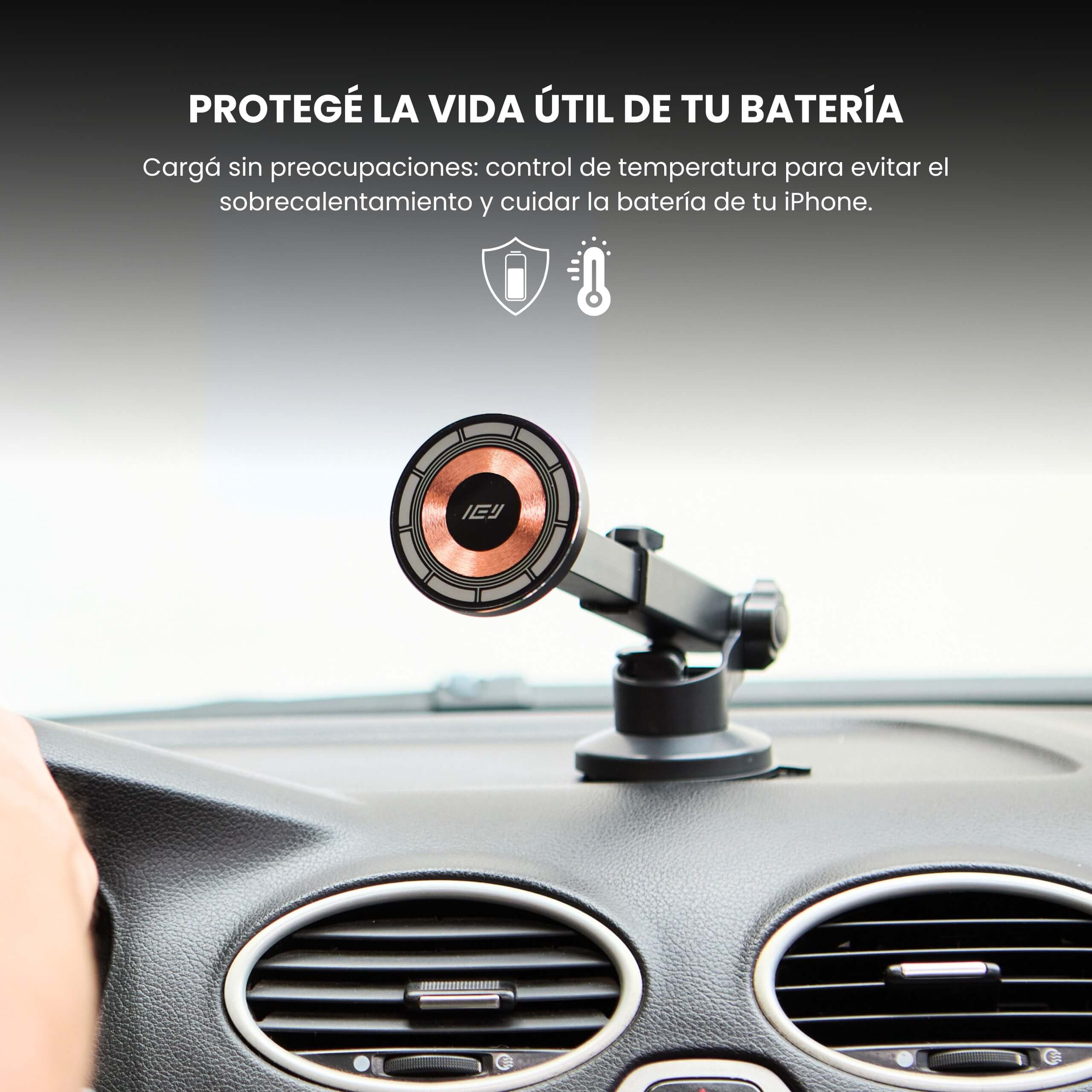 Cargador inalámbrico de auto IEY con fijación tipo sopapa en parabrisas #color_plateado