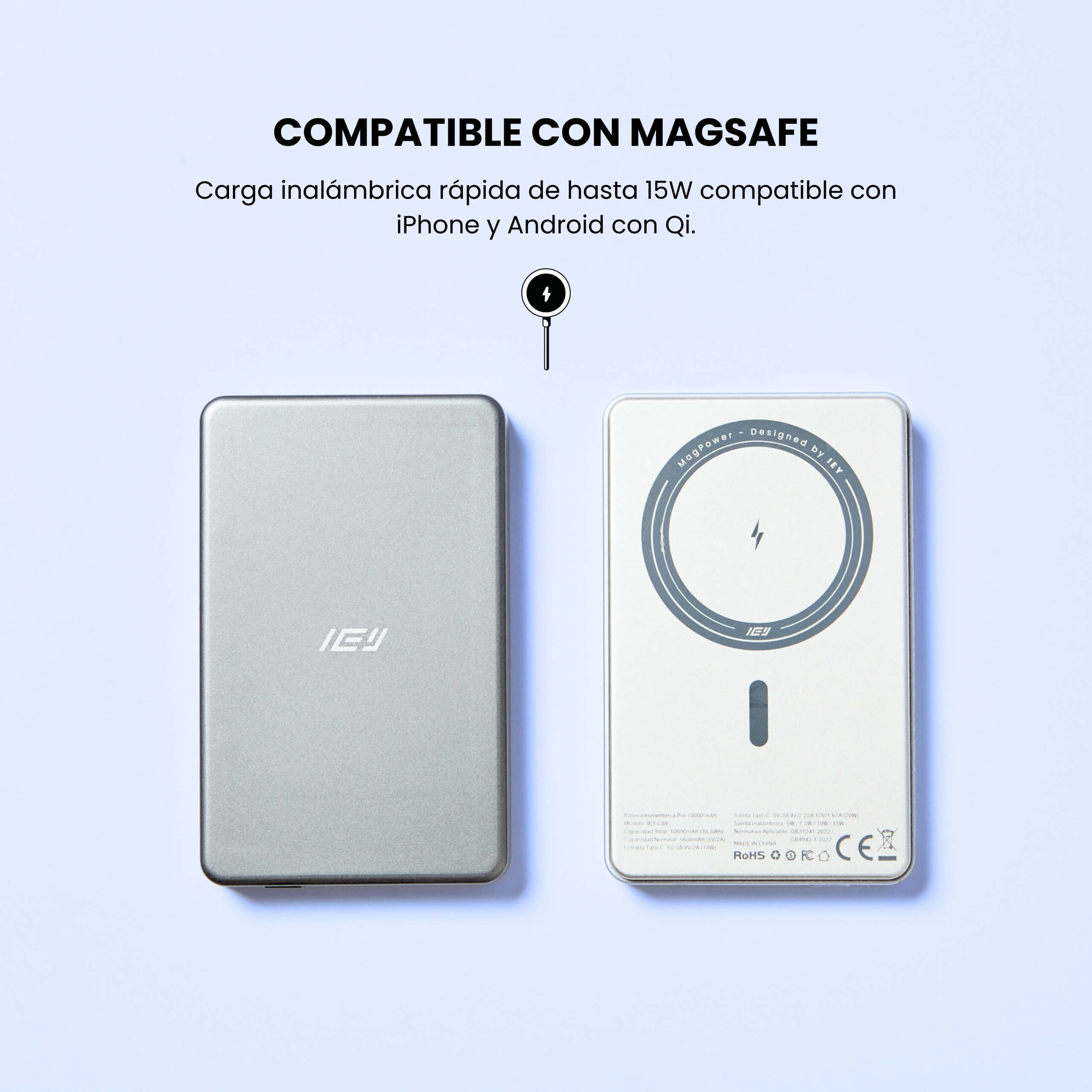 Cargador Portatil MagPower 10000mAh compatible con MagSafe y carga Qi para iPhone y Android