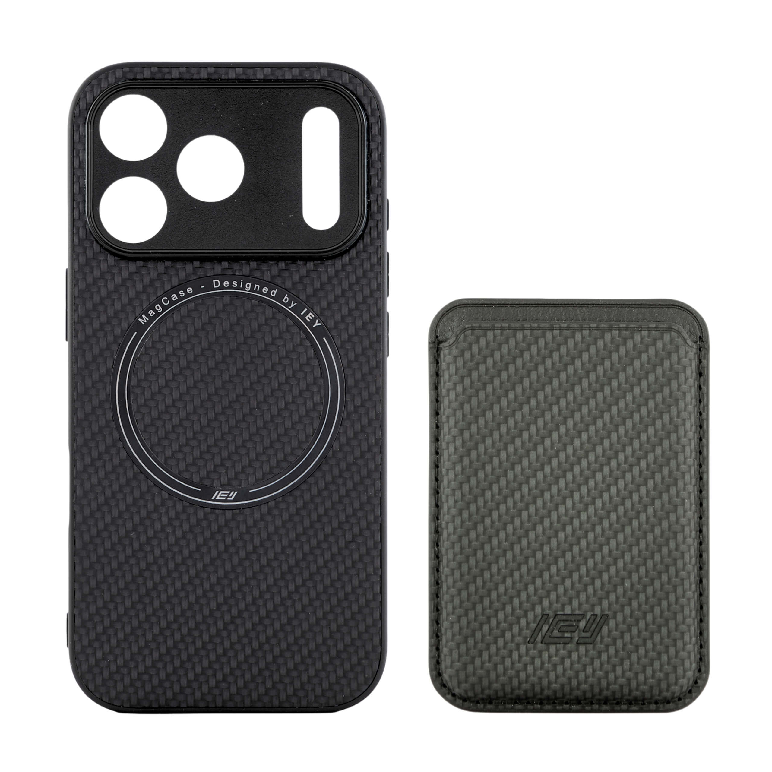 Combo MagSafe en color negro con funda para iPhone 17 y billetera magnética, diseño elegante y minimalista. #color_negro