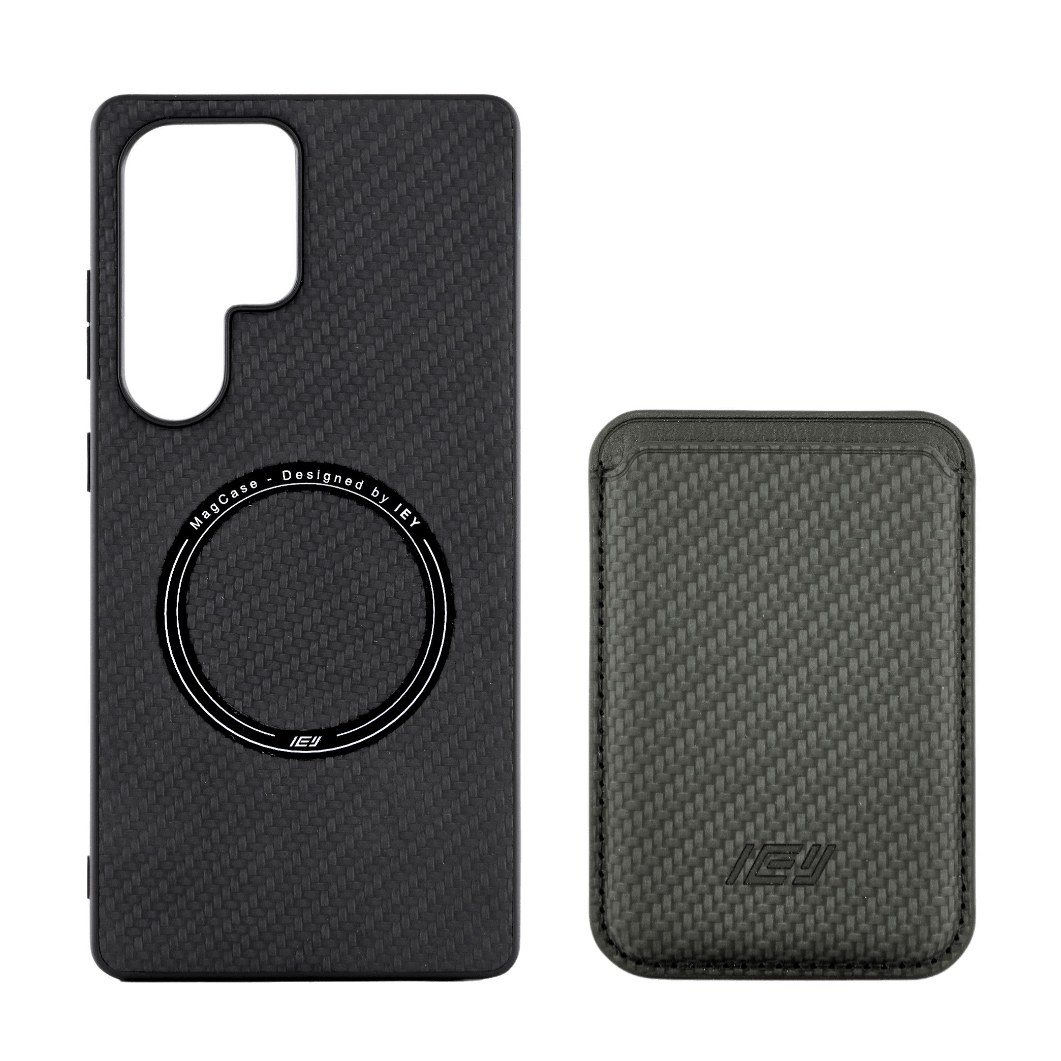 Combo MagSafe en color negro con funda para Samsung y billetera magnética, diseño elegante y minimalista. #color_negro