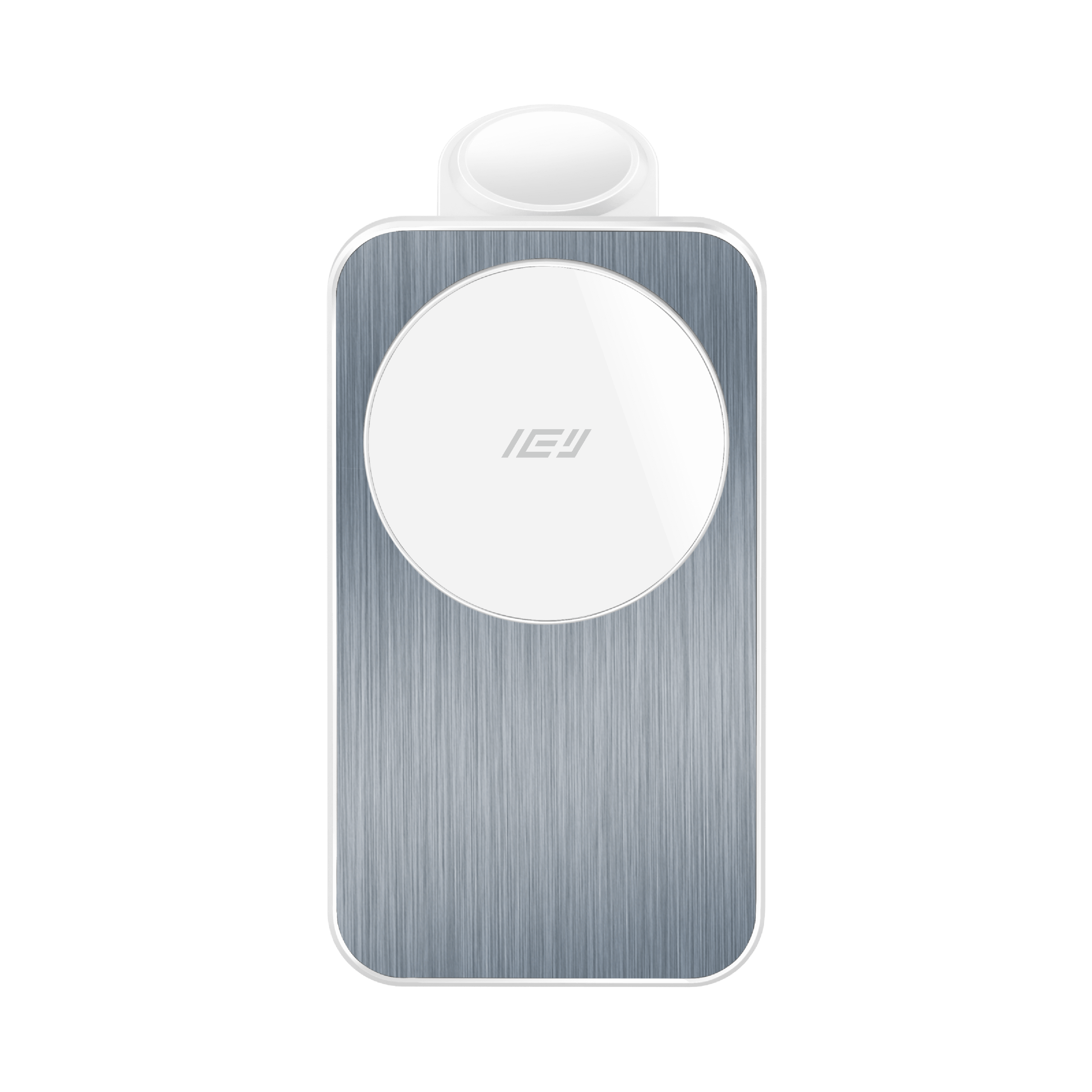 Vista frontal del cargador MagCharger 3 en 1 con diseño magnético y superficie antideslizante #color_blanco
