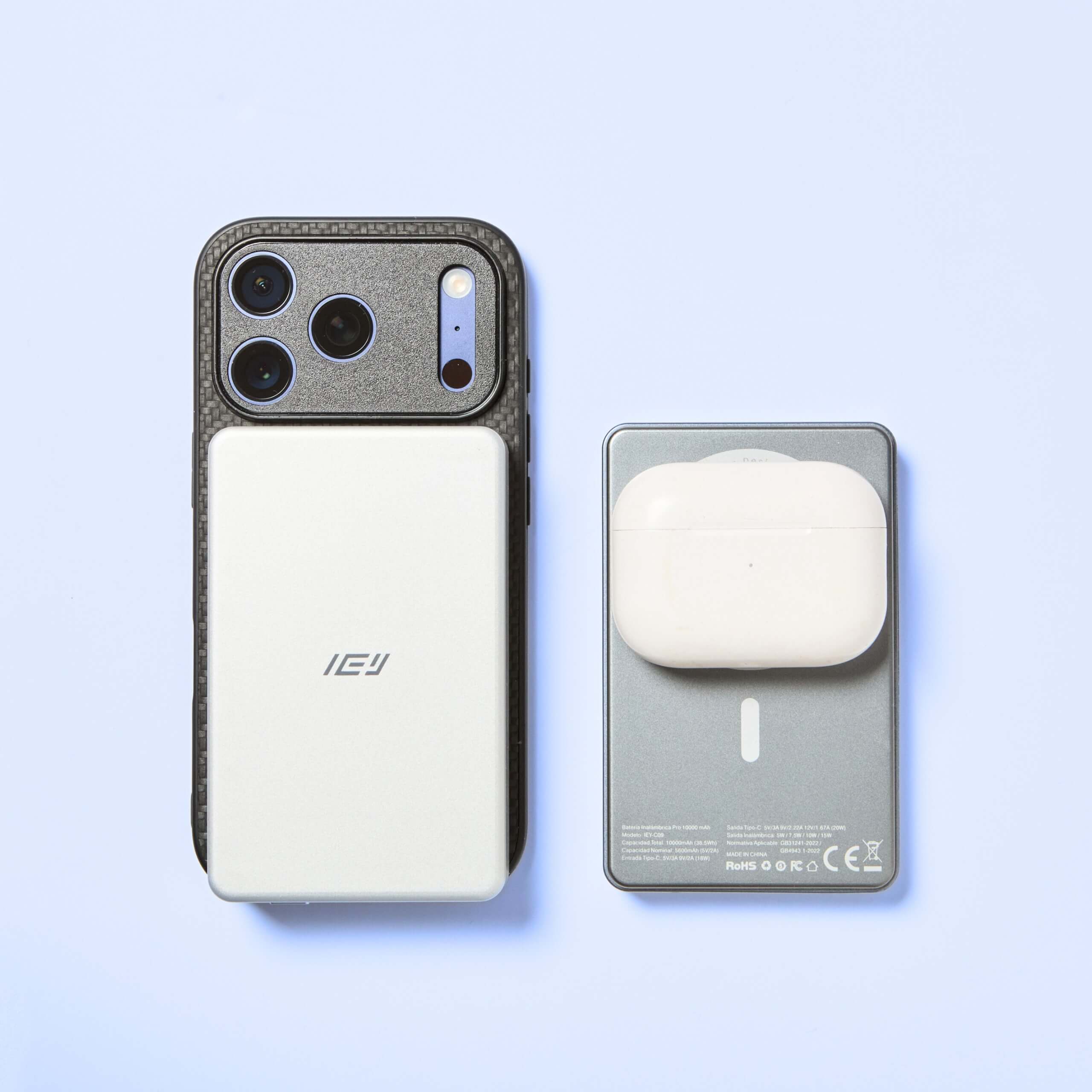 Power bank MagSafe IEY en colores gris y blanco, batería inalámbrica portátil compatible con iPhone