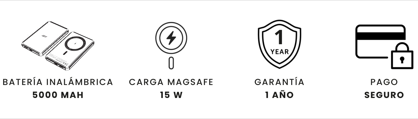 Características MagPower IEY: carga rápida inalámbrica 15W, diseño ultrafino, estructura de aluminio resistente.
