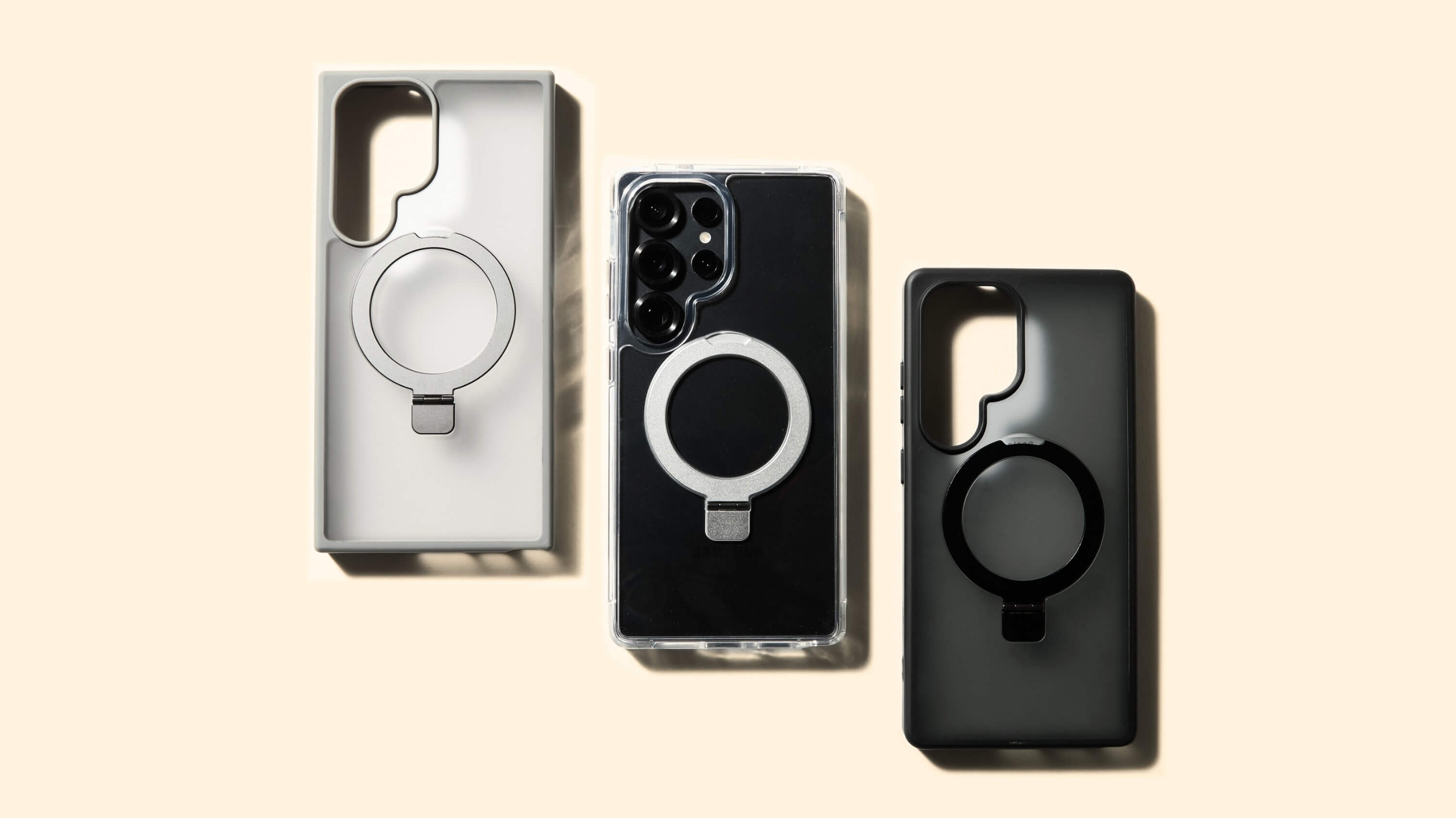 Fundas Samsung con aro magnético MagSafe – modelos en color negro, gris y transparente