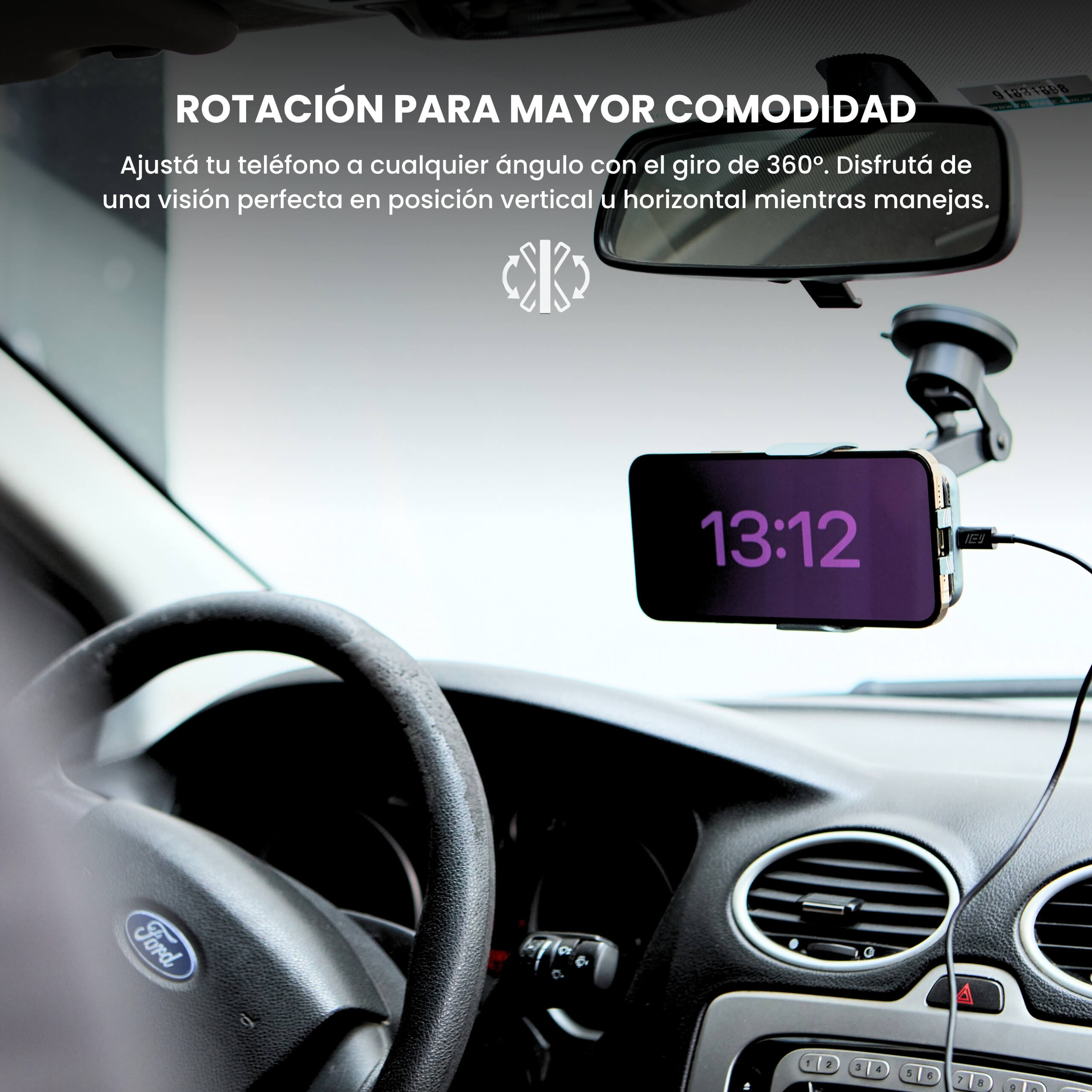 MagCharger Car con brazo extensible mostrando la potencia de carga de 15W.