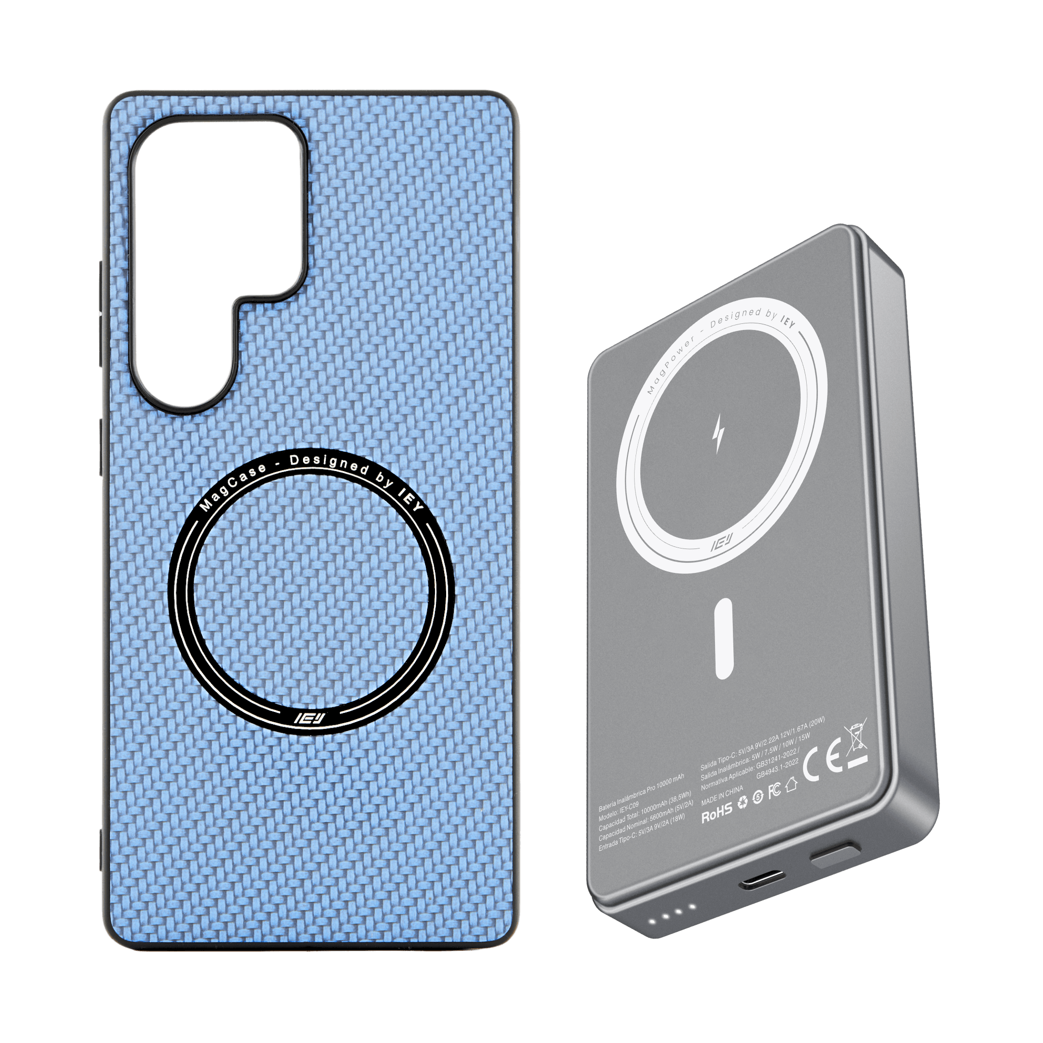 Combo IEY de funda MagSafe iPhone y batería inalámbrica pro de 10000mAh con tecnología MagSafe #color_gris azulado