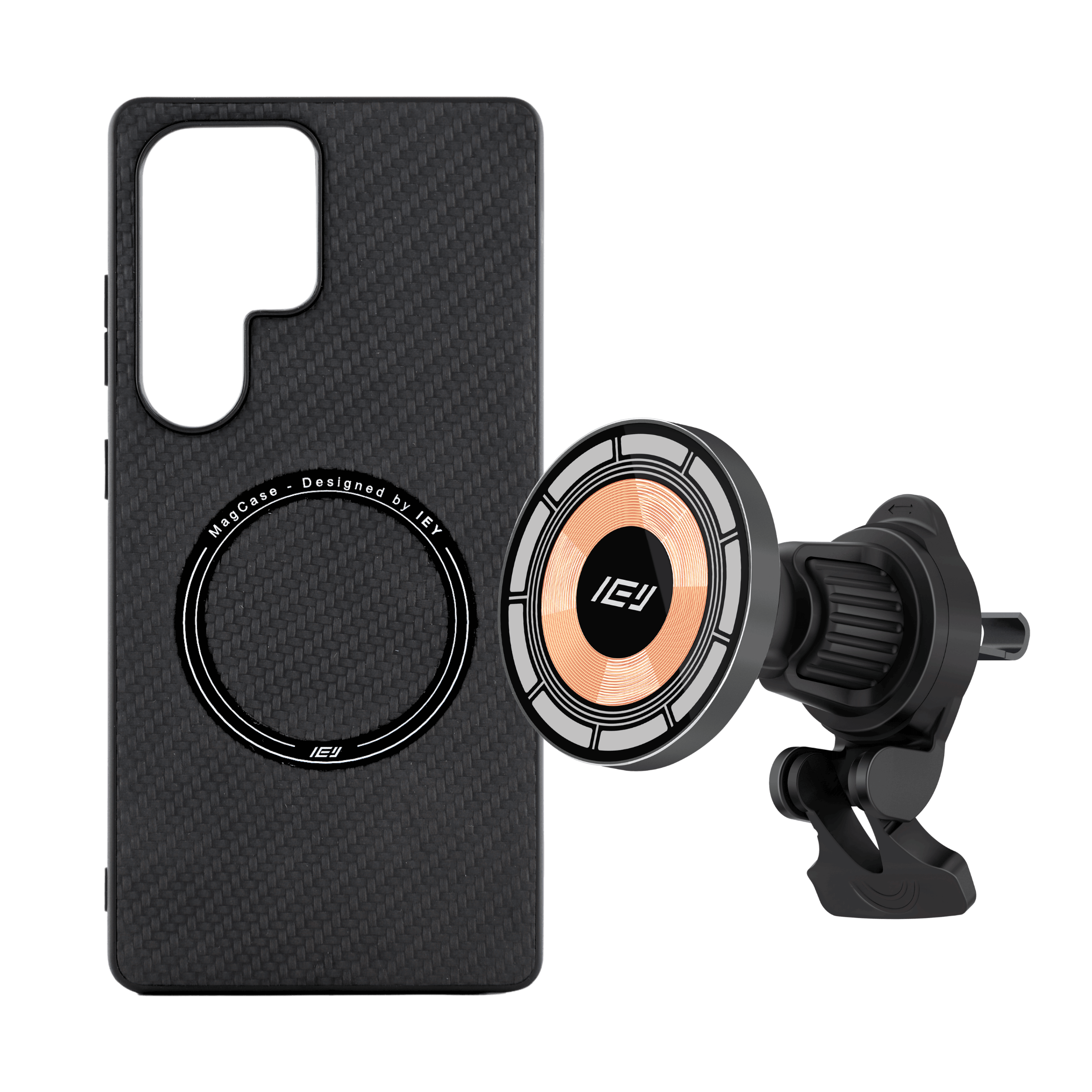 Combo MagSafe IEY para Samsung: Funda Samsung + Cargador de Auto con fijación magnética #color_plateado