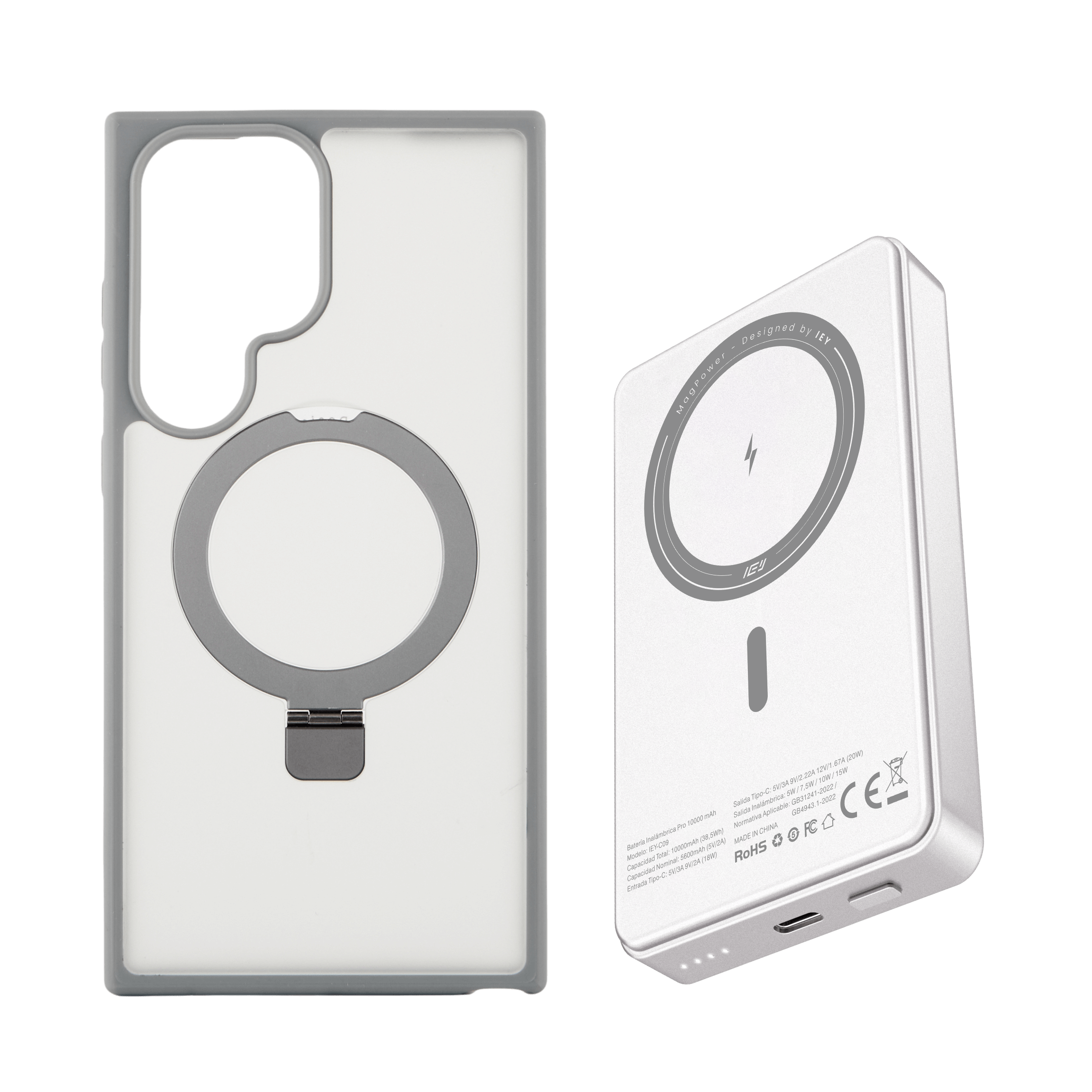 Combo IEY de funda MagSafe iPhone y batería inalámbrica pro de 10000mAh con tecnología MagSafe #color_gris plateado