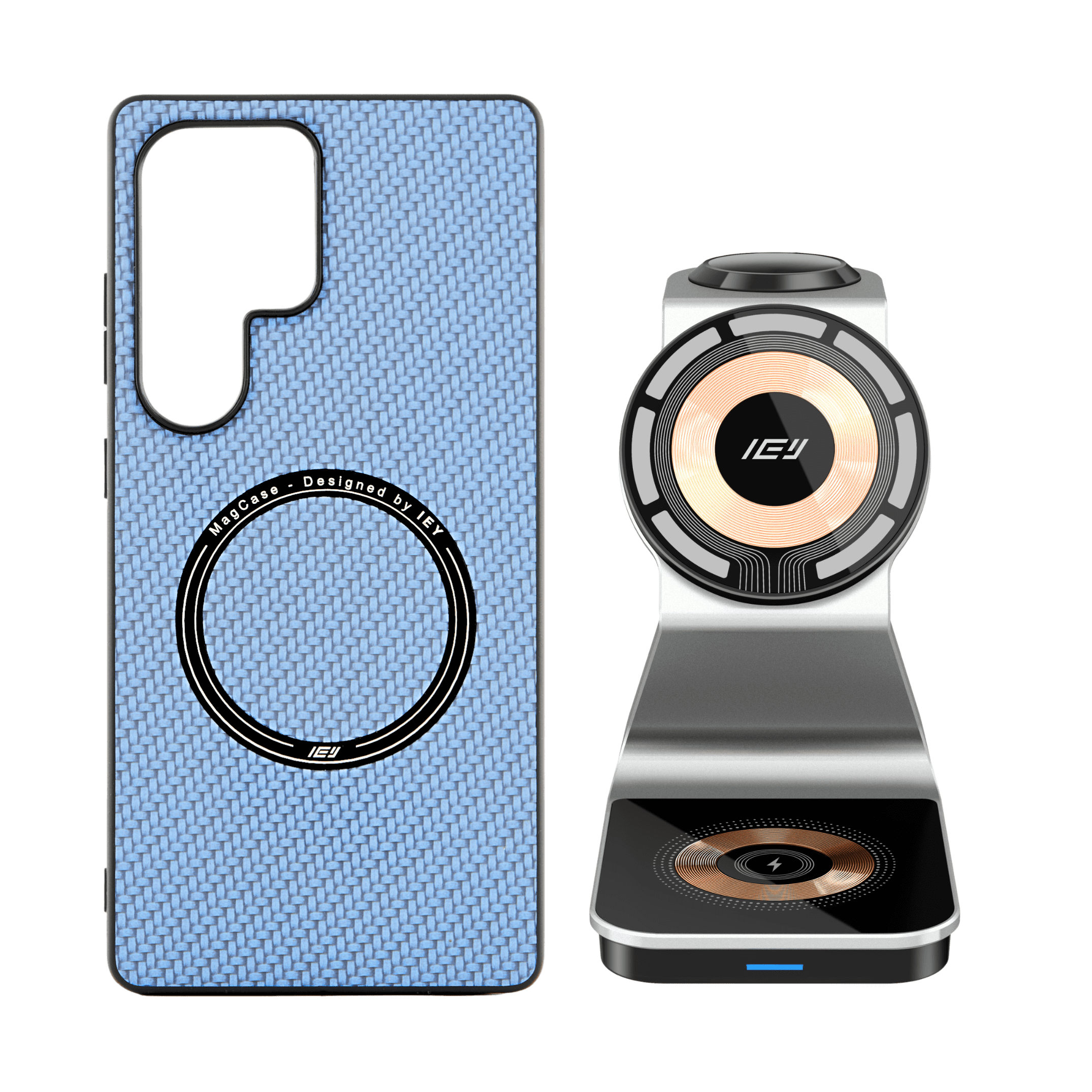 Combo IEY de funda MagSafe Samsung y estación 3 en 1 en color negro #color_gris plateado