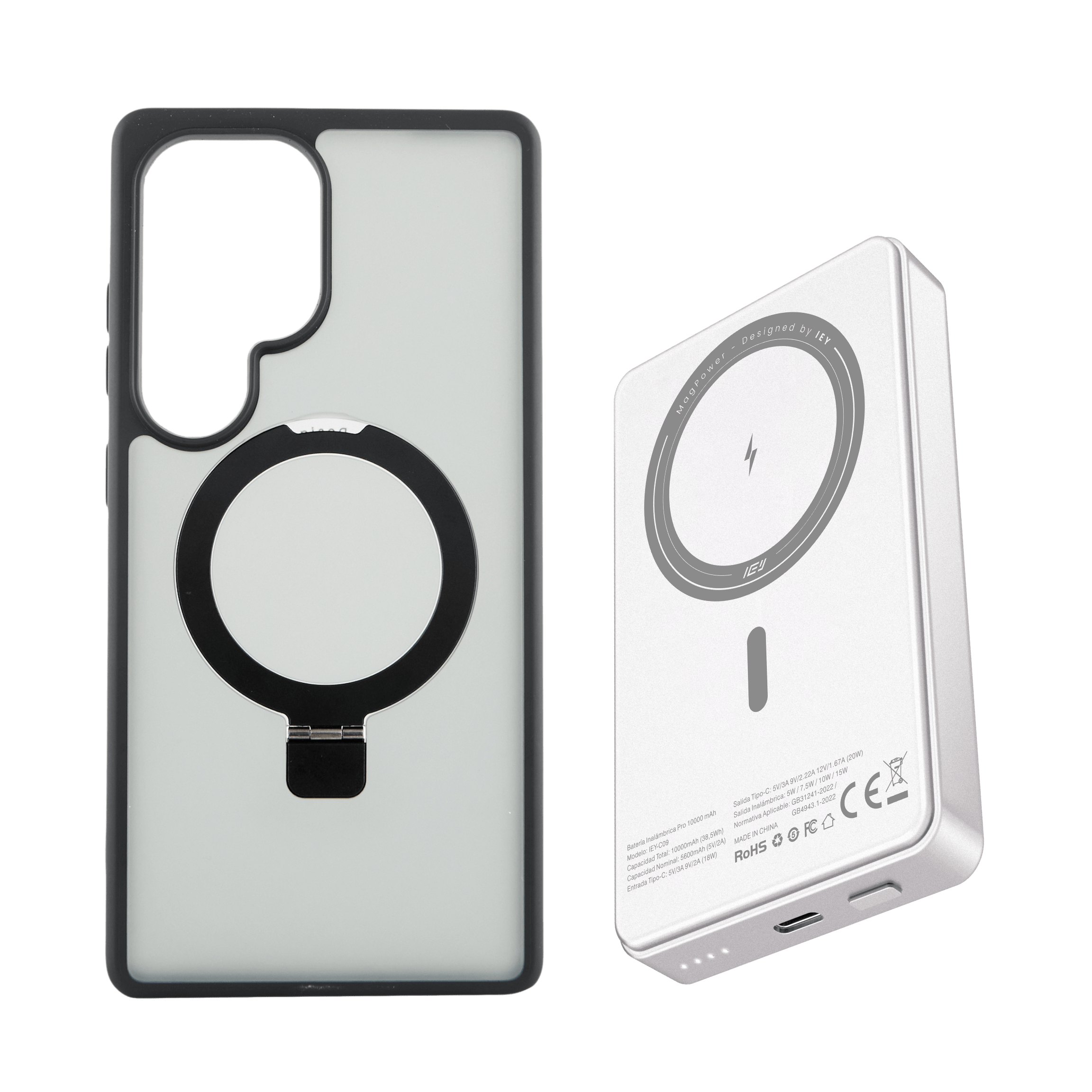 Combo IEY de funda MagSafe iPhone y batería inalámbrica pro de 10000mAh con tecnología MagSafe #color_gris plateado