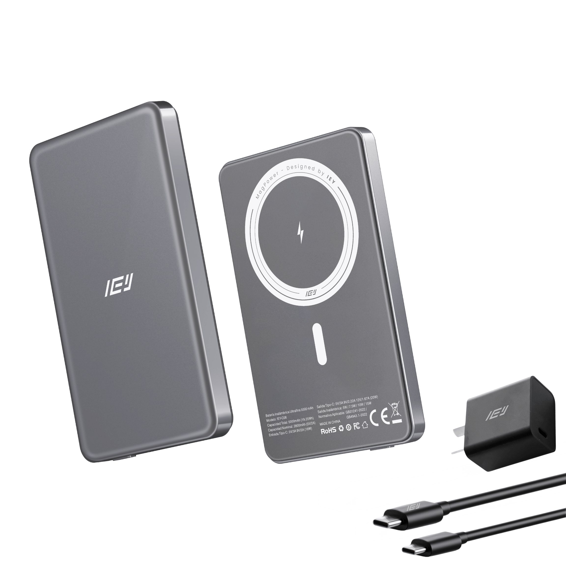 Batería Inalámbrica Ultrafina 5000mAh MagPower color gris con tecnología MagSafe con Adaptador Incluido #color_gris azulado