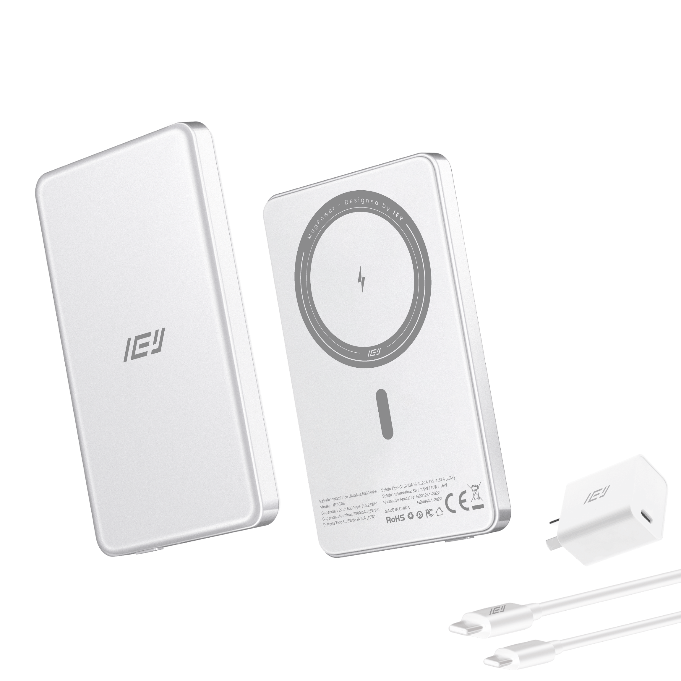 Batería Inalámbrica Ultrafina 5000mAh MagPower color blanco con tecnología MagSafe con Adaptador Incluido  #color_gris plateado