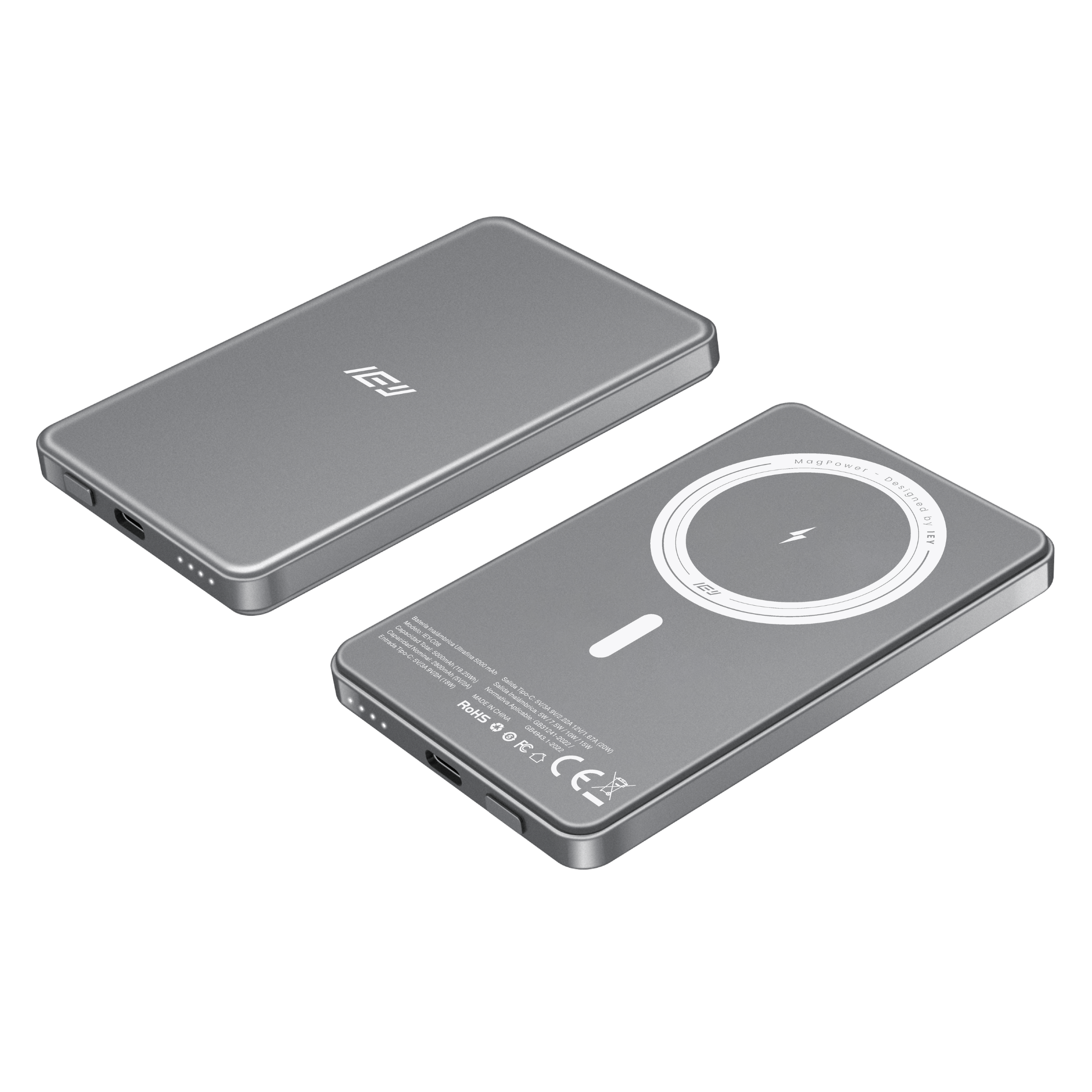 MagPower batería externa inalámbrica 5000mAh compatible con iPhone y Android Qi #color_gris azulado