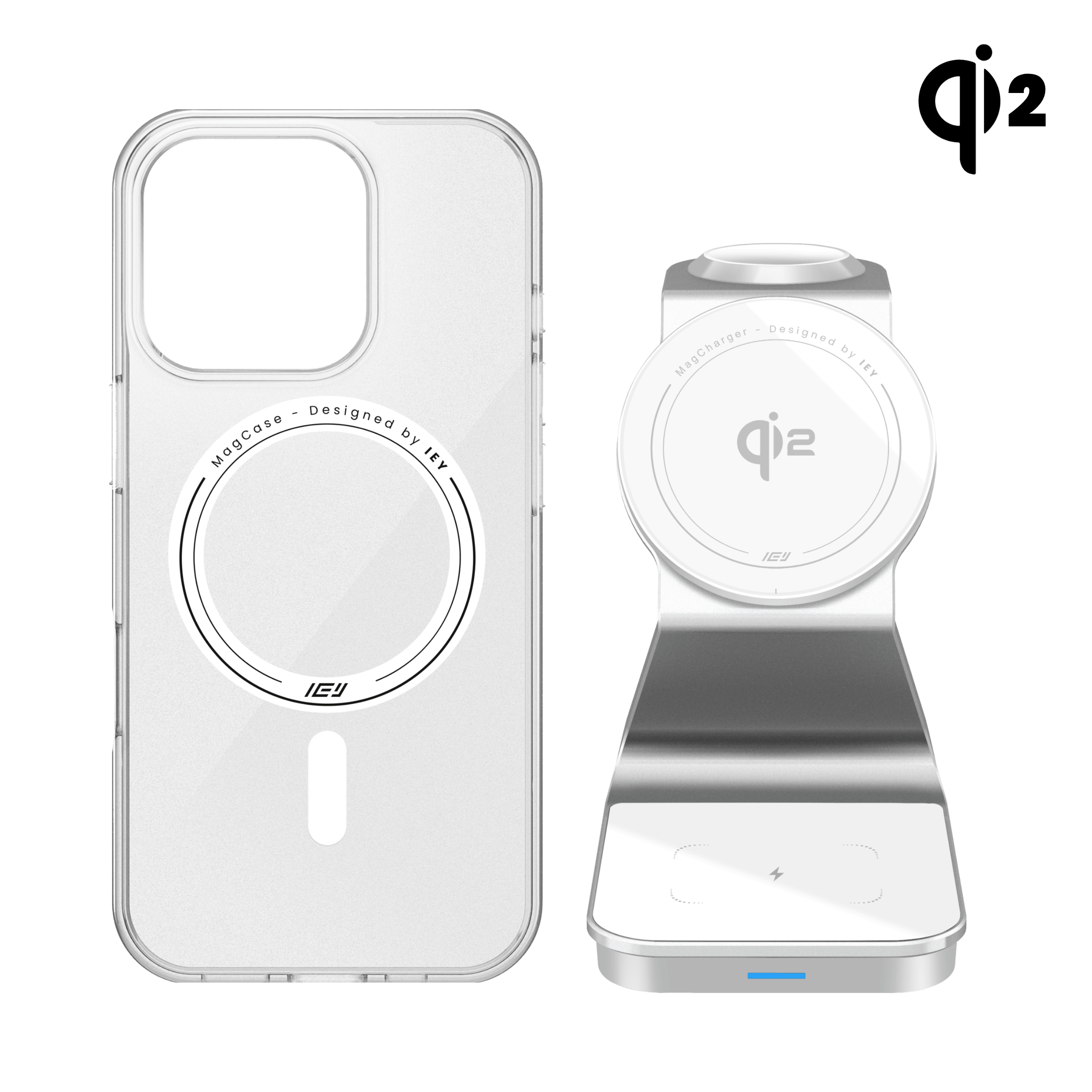 Combo IEY de funda MagSafe y estación 3 en 1 con Tecnología Qi2 en color blanco #color_blanco