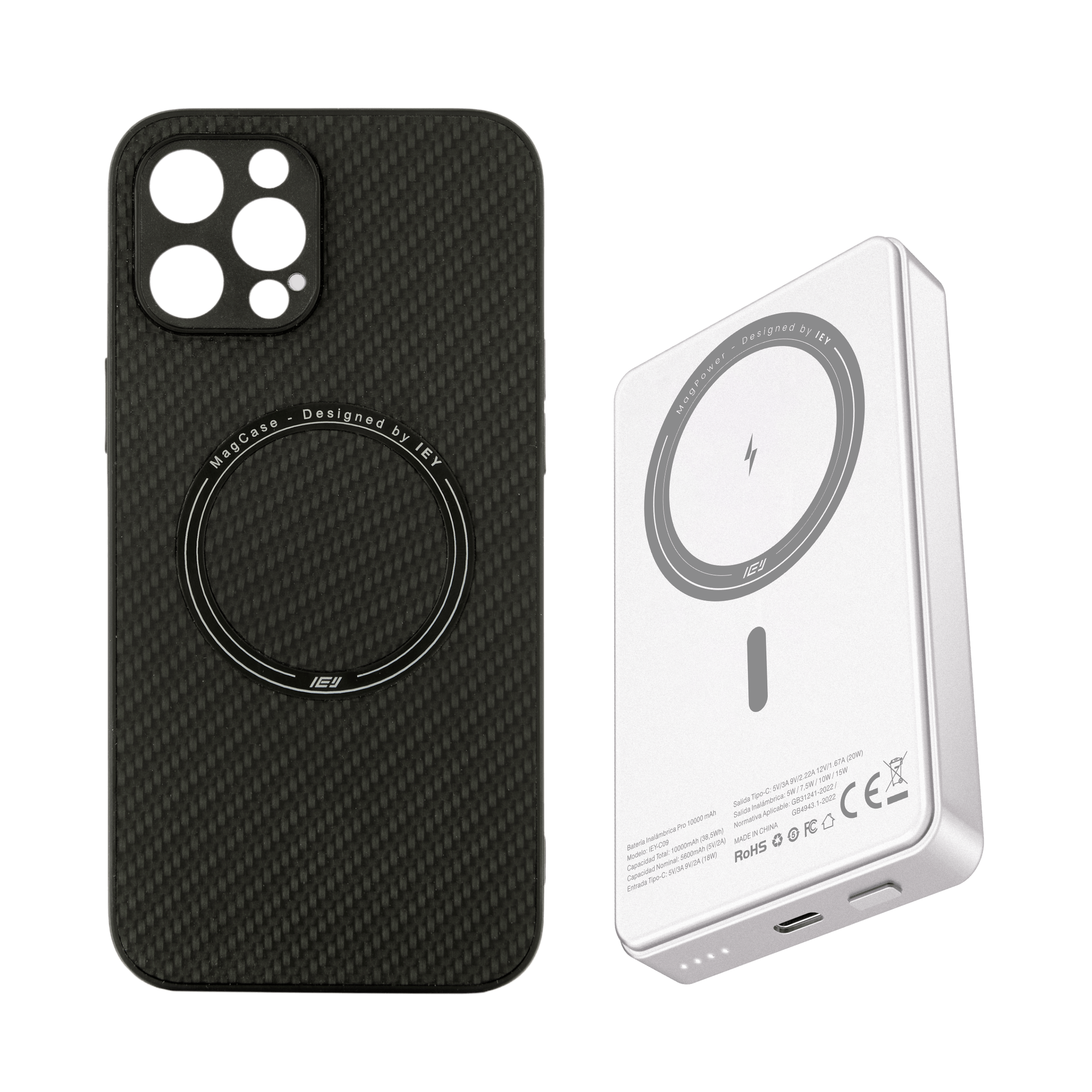Combo IEY de funda MagSafe iPhone y batería inalámbrica pro de 10000mAh con tecnología MagSafe #color_gris plateado