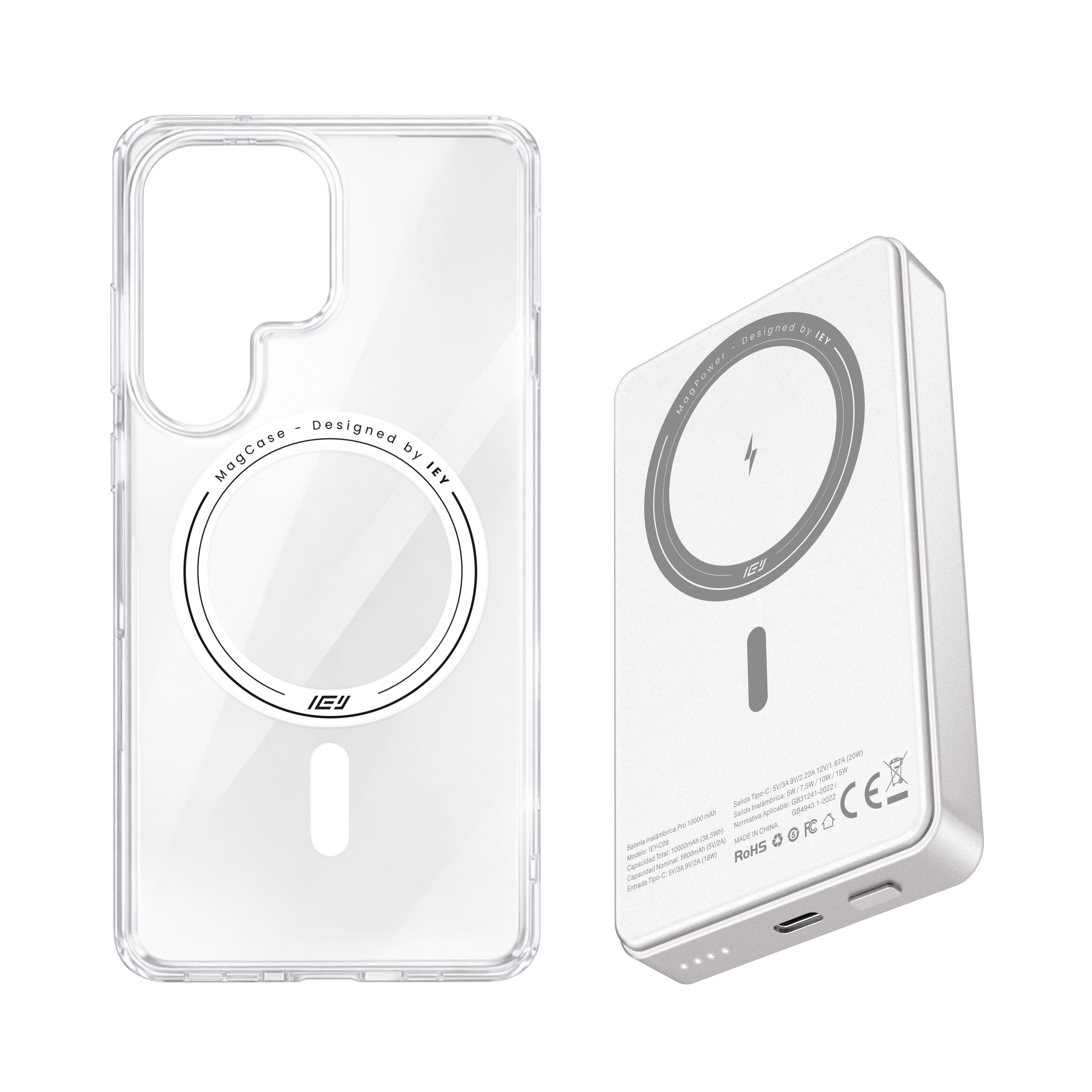 Combo IEY de funda MagSafe iPhone y batería inalámbrica pro de 10000mAh con tecnología MagSafe #color_gris plateado