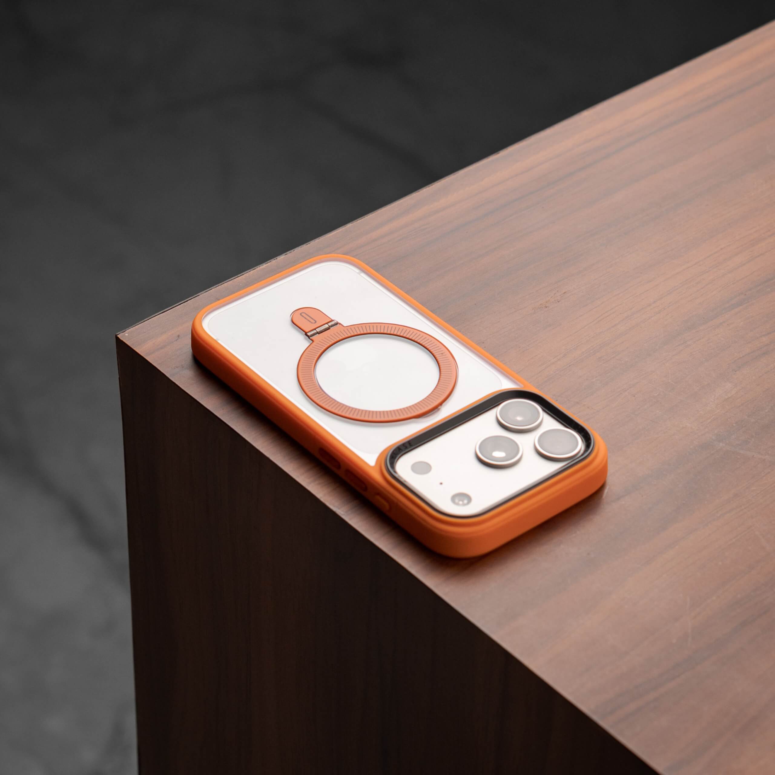 Foto de arriba de funda magsafe iey color naranja #color_naranja