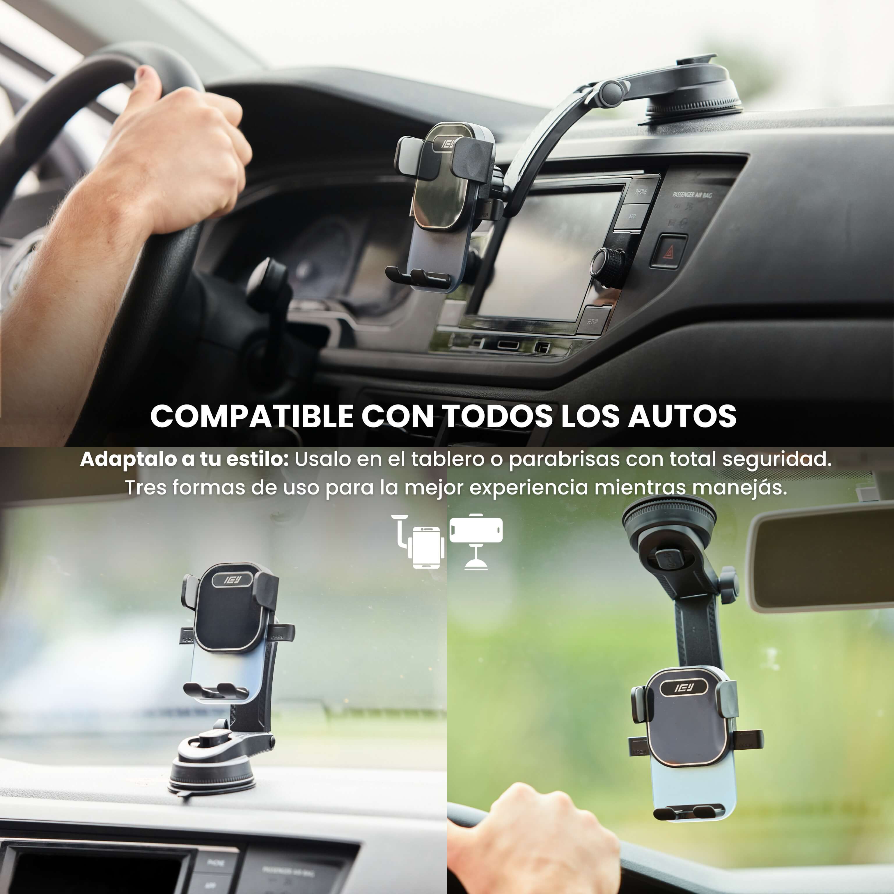 Vista del soporte MagMount instalado con el brazo extendido y compatible con todos los ángulos de visión
